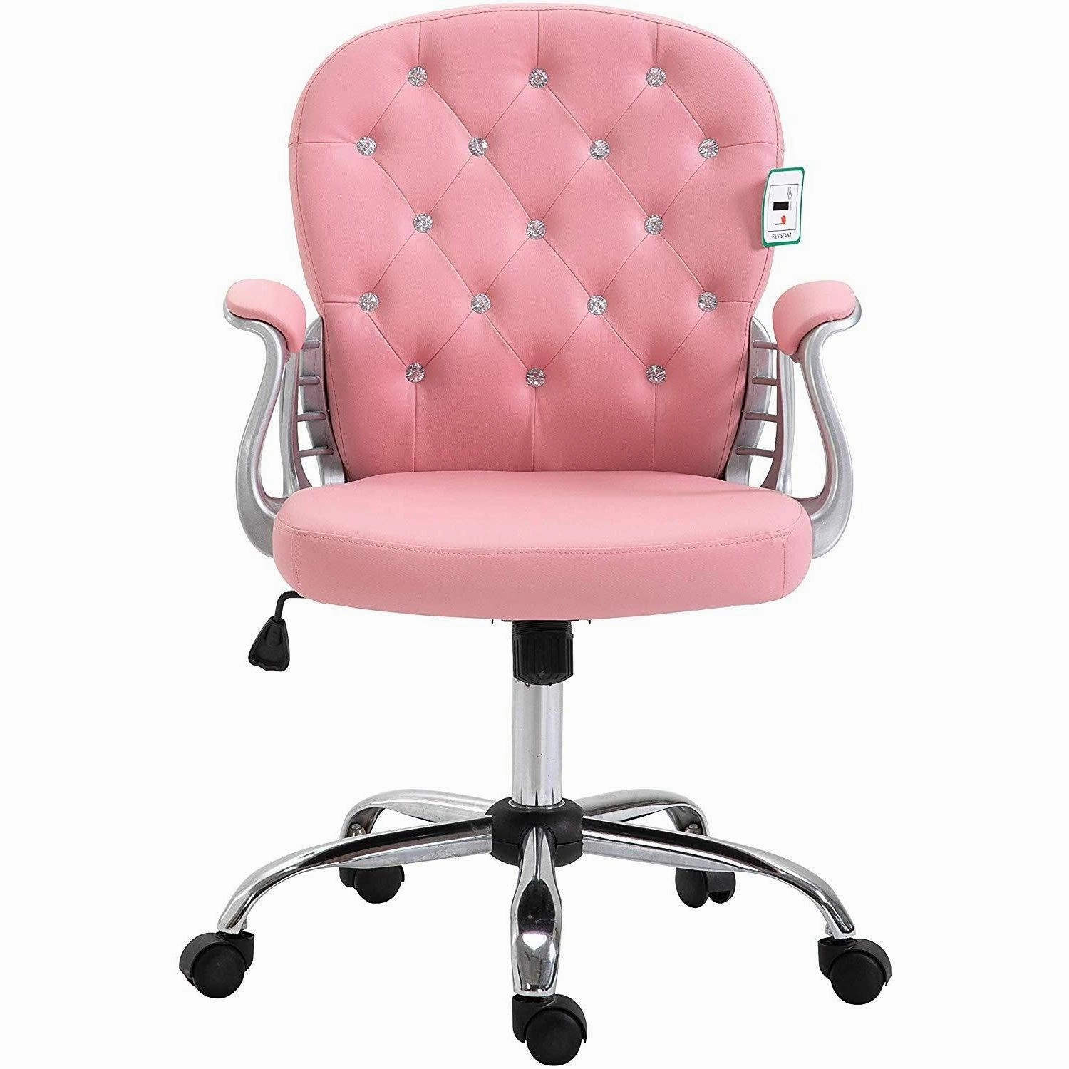 Pink Faux Leather Chesterfield Swivel Chair