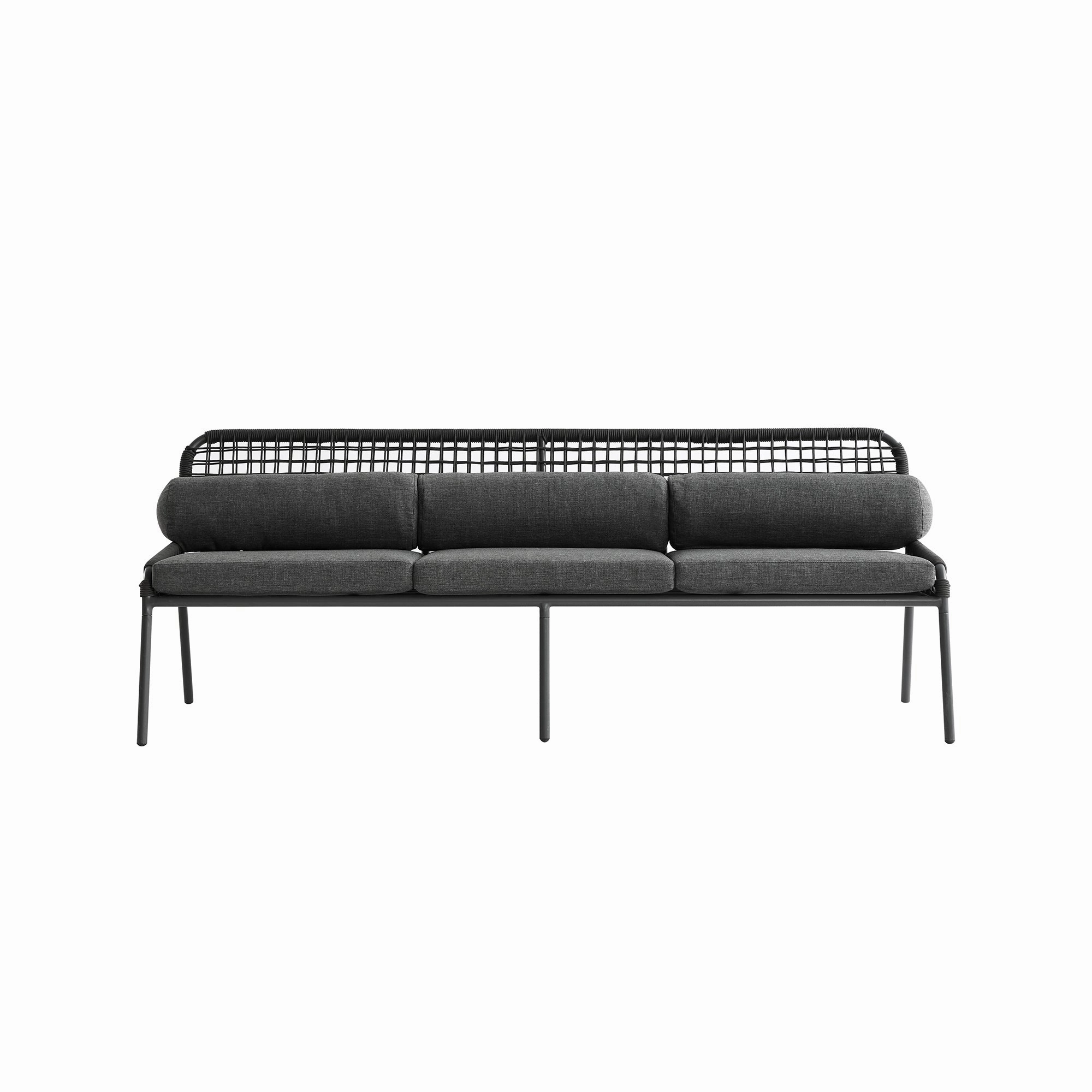Pomona Rope Weave 5-Seater Sofa Set, Dark Grey Fabric with Black Frame