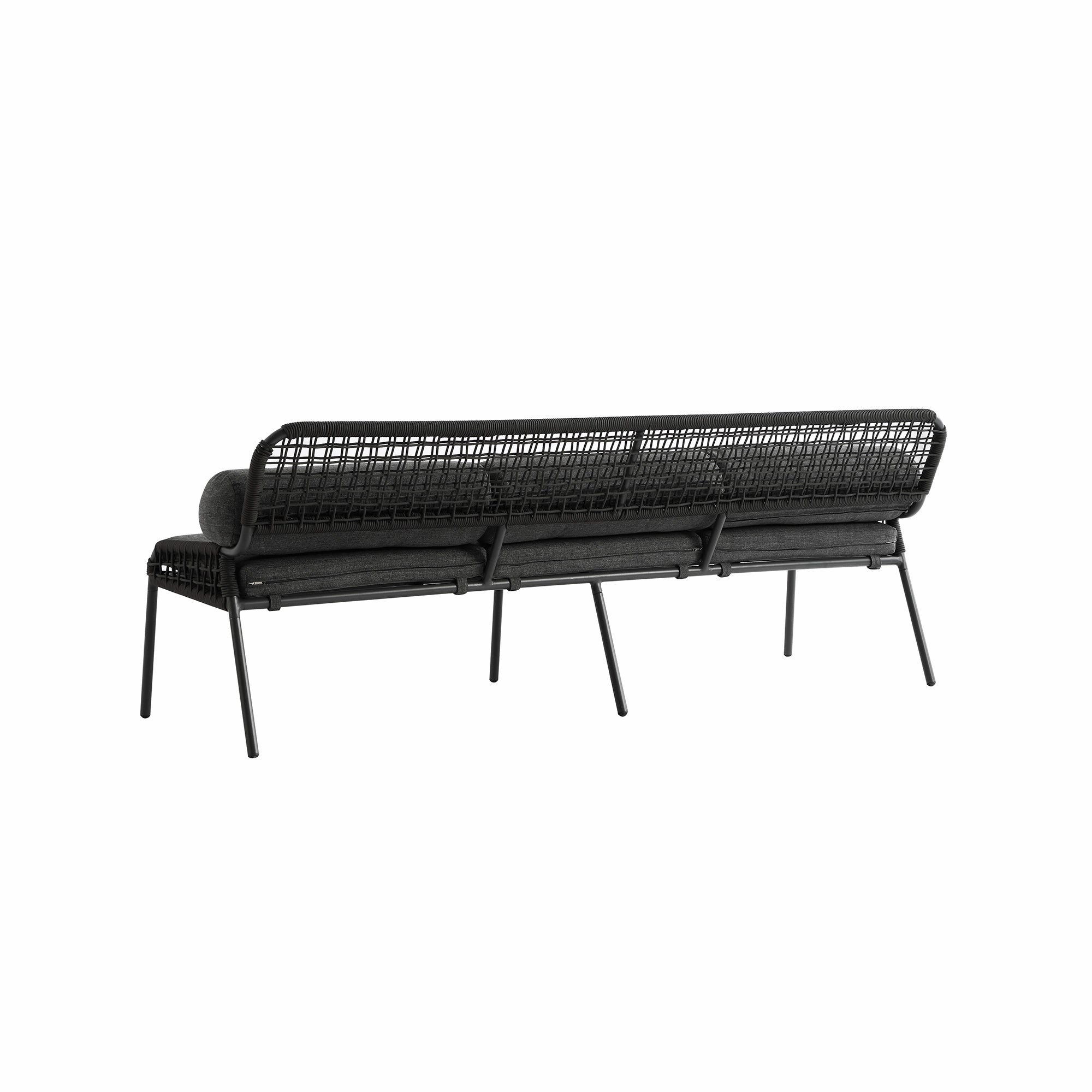 Pomona Rope Weave 5-Seater Sofa Set, Dark Grey Fabric with Black Frame