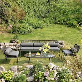 Pomona Rope Weave 5-Seater Sofa Set, Dark Grey Fabric with Black Frame