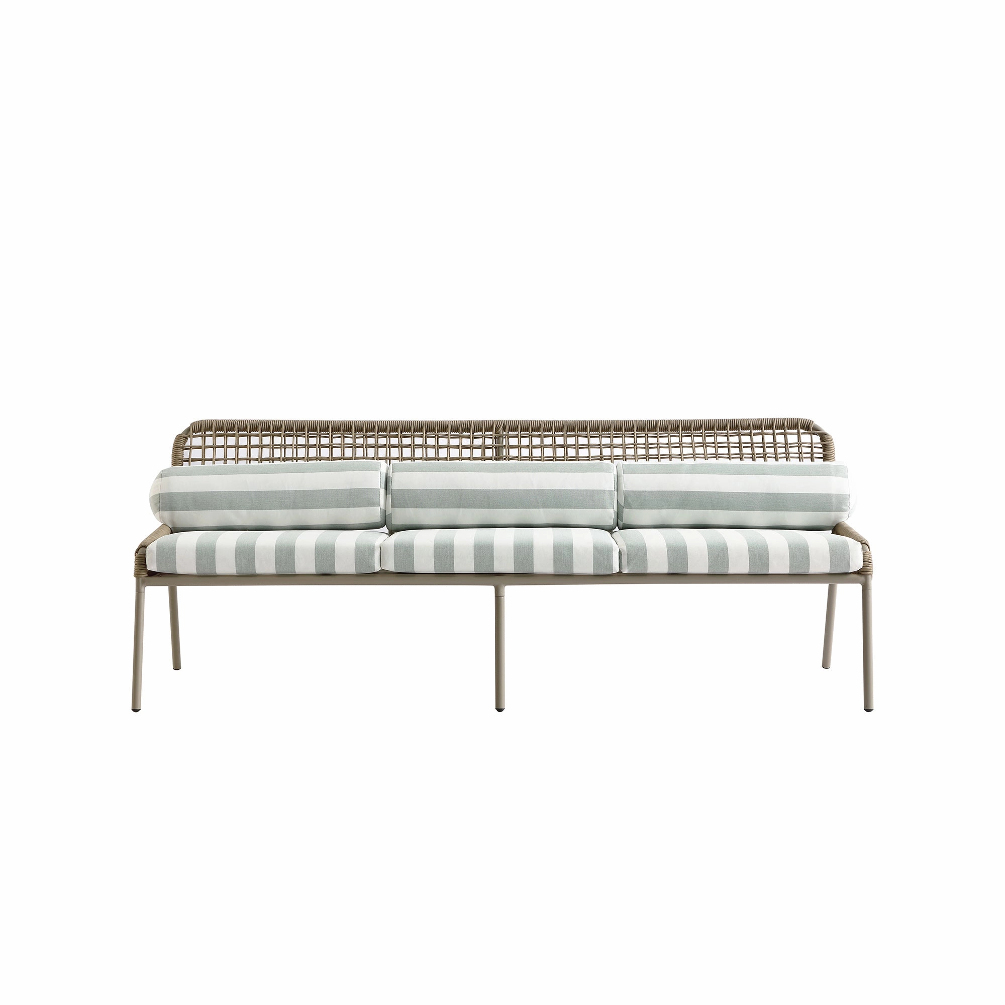 Pomona Rope Weave 5-Seater Sofa Set, Sage Striped Fabric with Taupe Frame