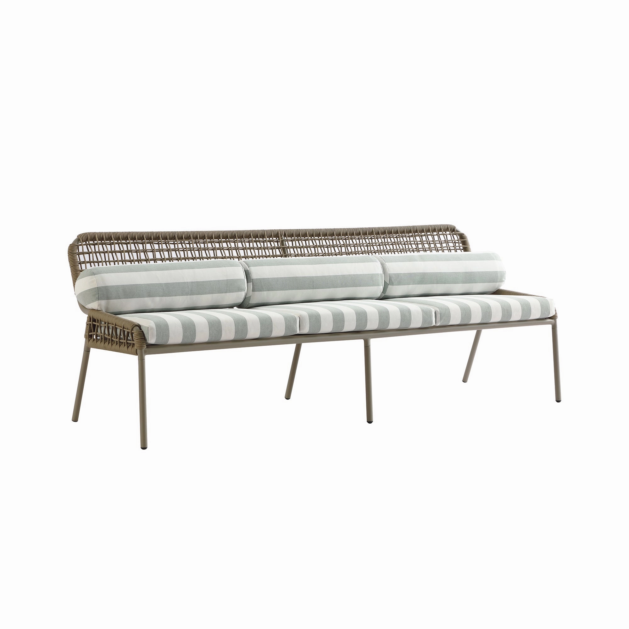 Pomona Rope Weave 5-Seater Sofa Set, Sage Striped Fabric with Taupe Frame