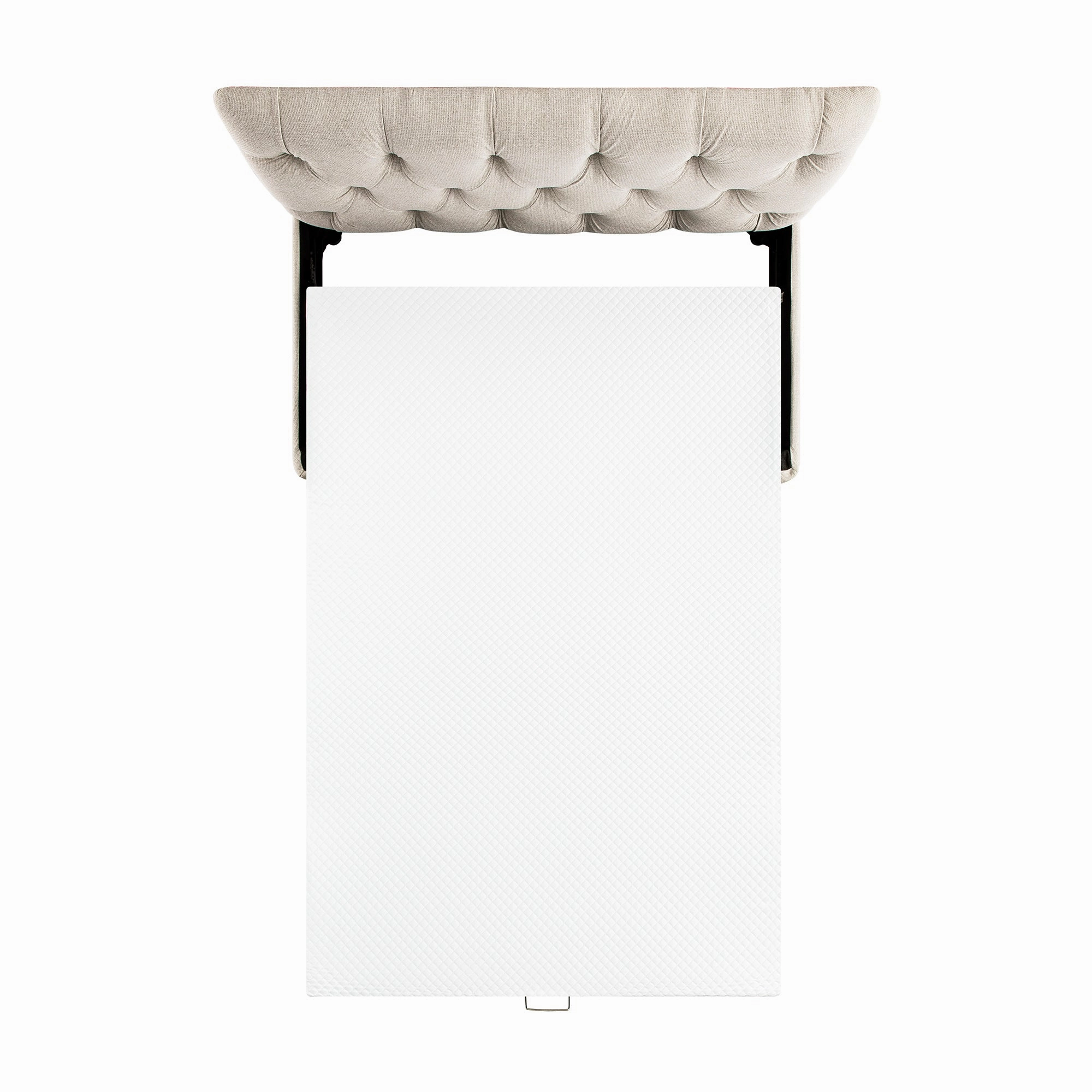 Portland Small Double Buttoned Fold-Out Bed in Ottoman, Beige Woven Fabric