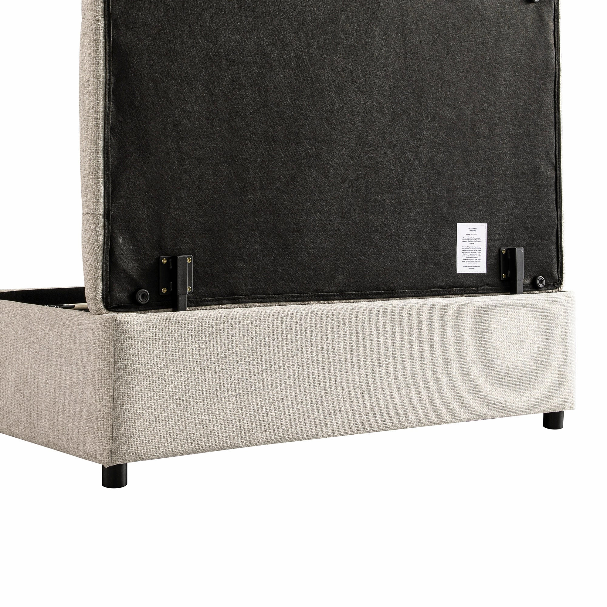 Portland Small Double Buttoned Fold-Out Bed in Ottoman, Beige Woven Fabric