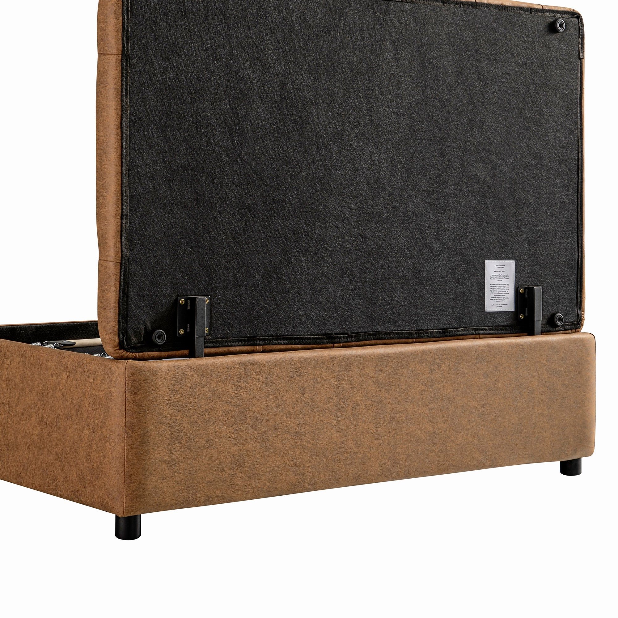 Portland Small Double Buttoned Fold-Out Bed in Ottoman, Tan Faux Suede