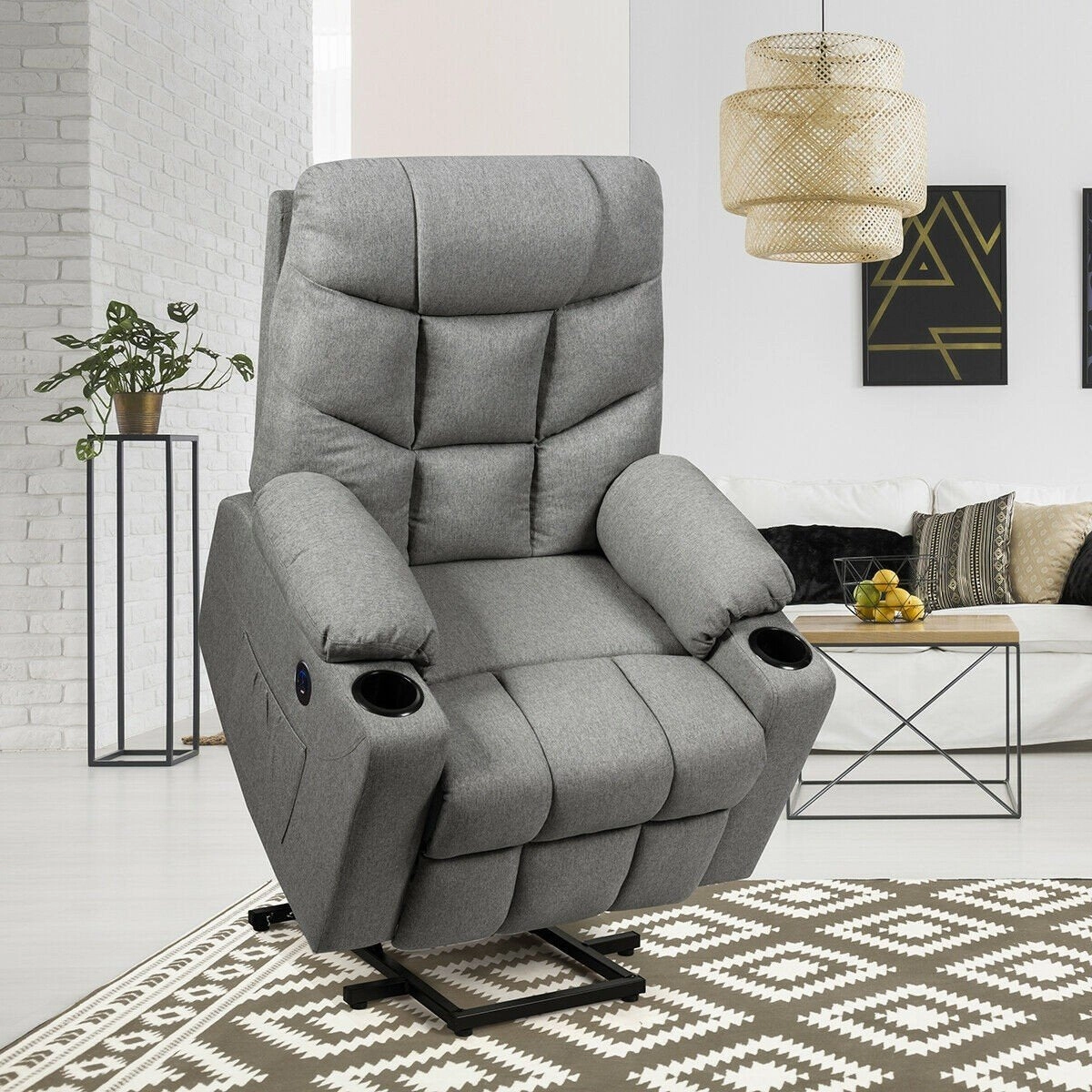 Power Lift Chair w/ 8 Point Massage & Lumbar Heat & 2 Side Pockets Cup Holders USB Charge Port