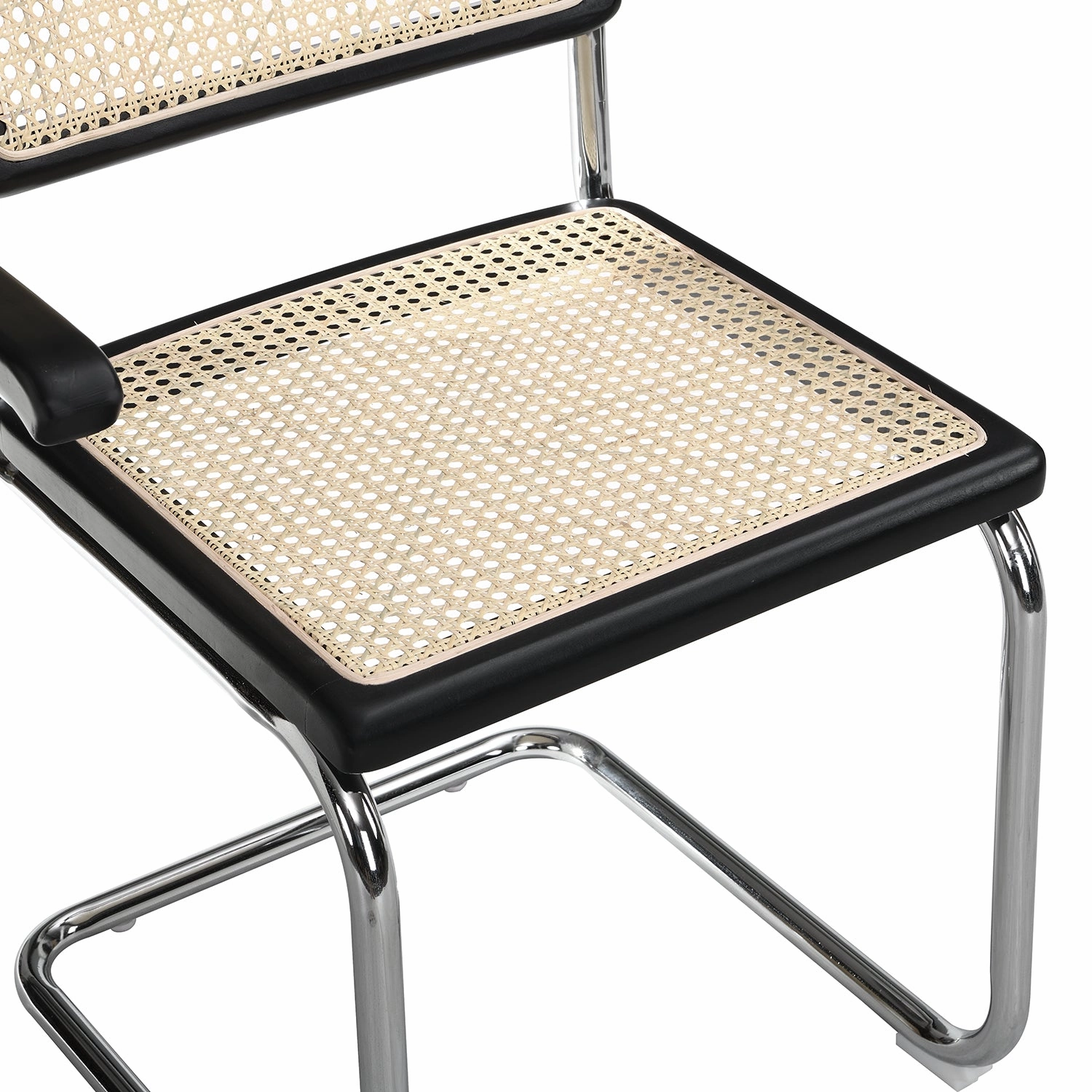 Rayna Pair of 2 Solid Beech Dining Chairs with Armrests, Natural Cane & Chrome (Black)