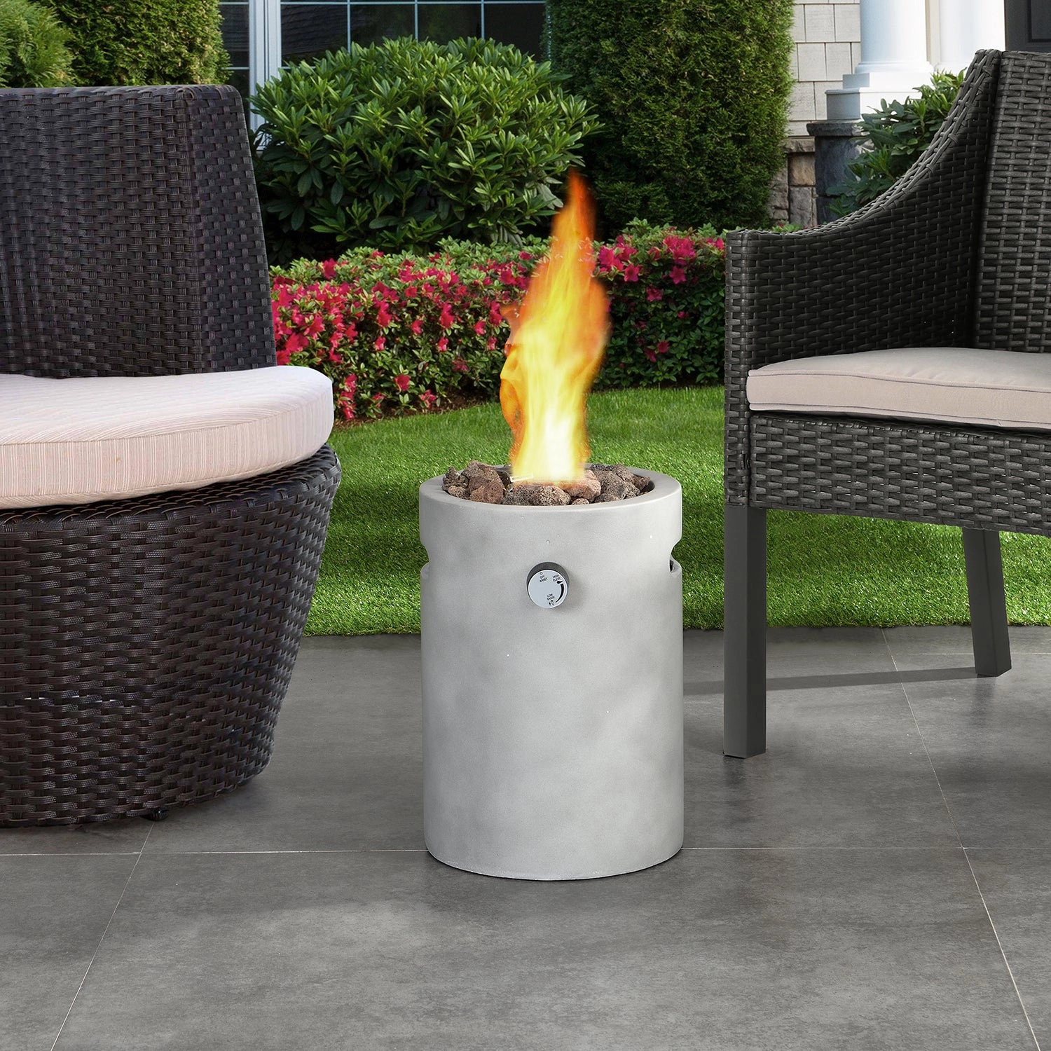 Real Concrete Cylinder Tabletop Fire Pit Lantern 13.6 (34.5 cm) Tall