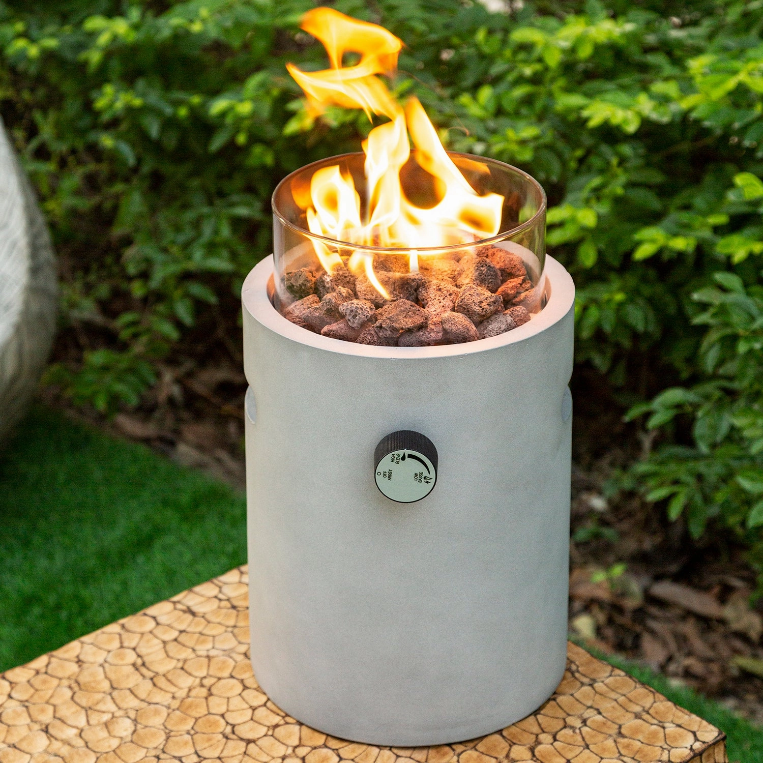 Real Concrete Cylinder Tabletop Fire Pit Lantern 13.6 (34.5 cm) Tall