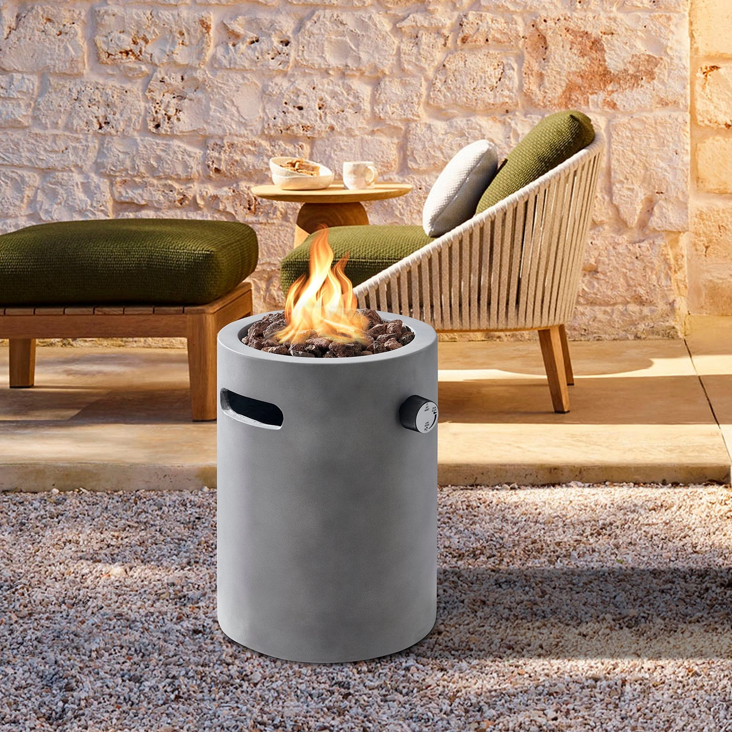 Real Concrete Cylinder Tabletop Fire Pit Lantern 13.6 (34.5 cm) Tall