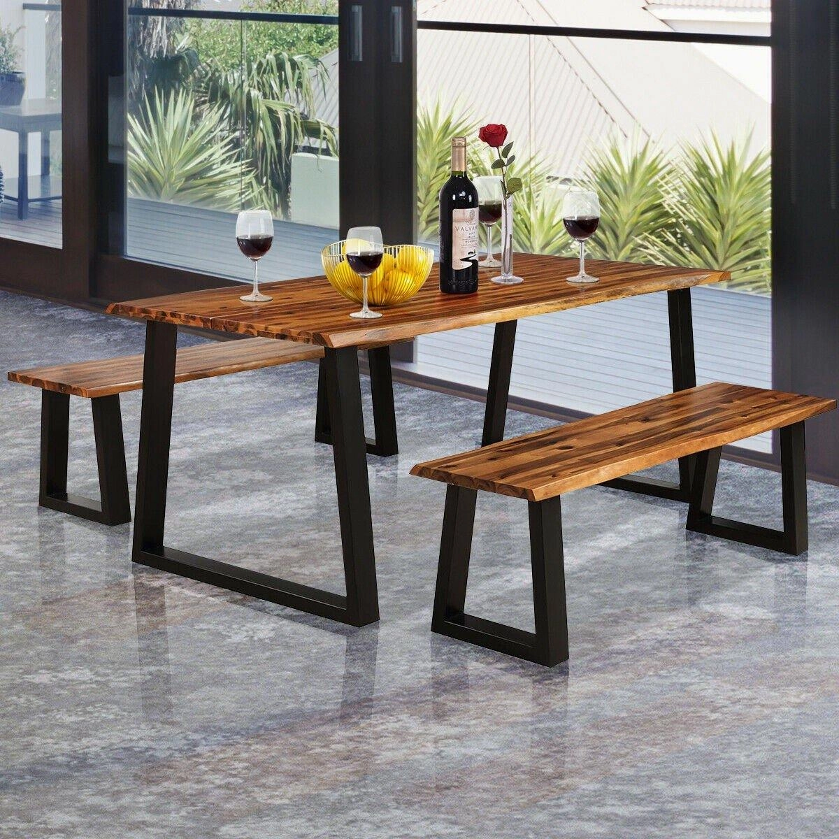 Rectangular Acacia Wood Dining Table Rustic Indoor & Outdoor Furniture