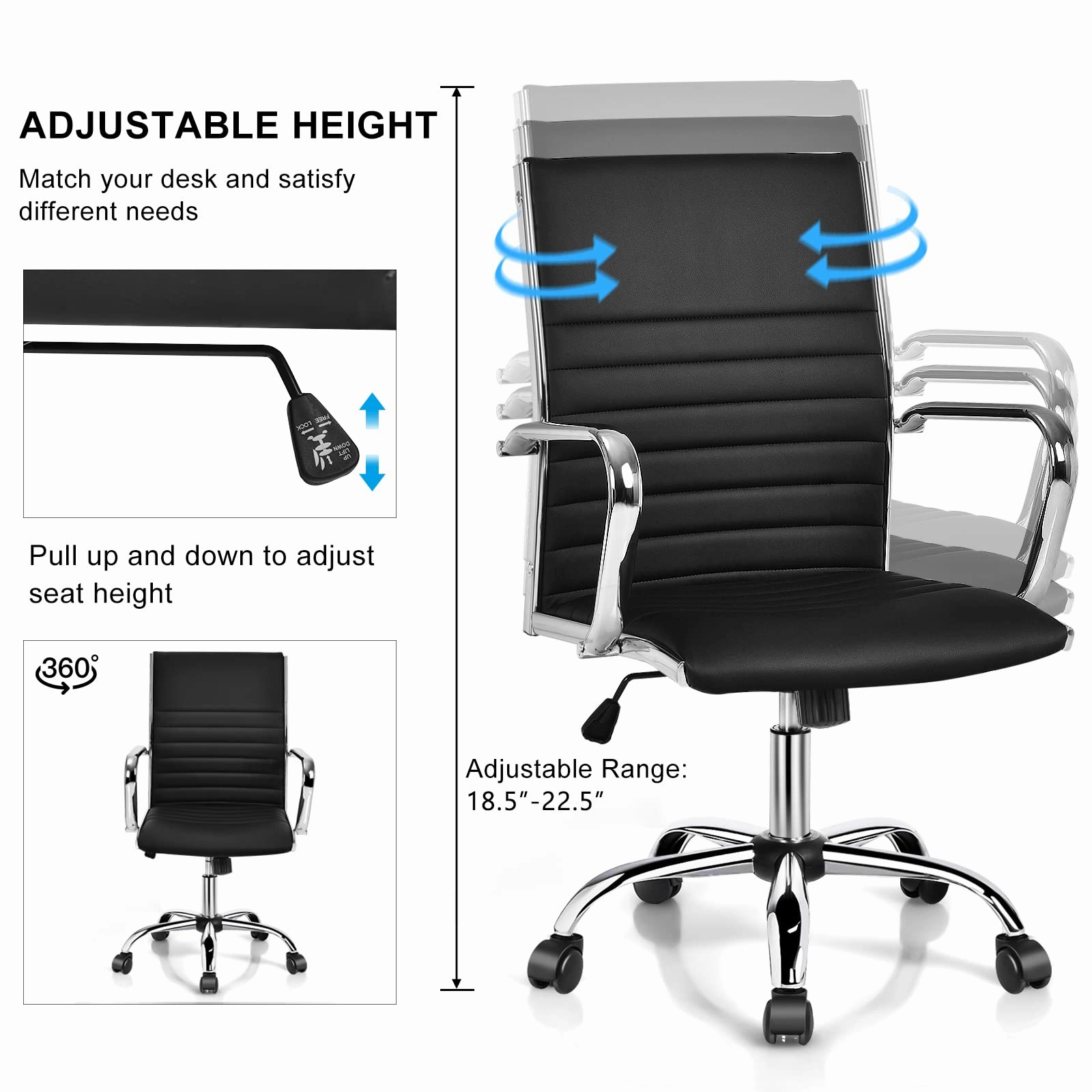 Ribbed Office Chair, Ergonomic High Back Executive Conference Chair