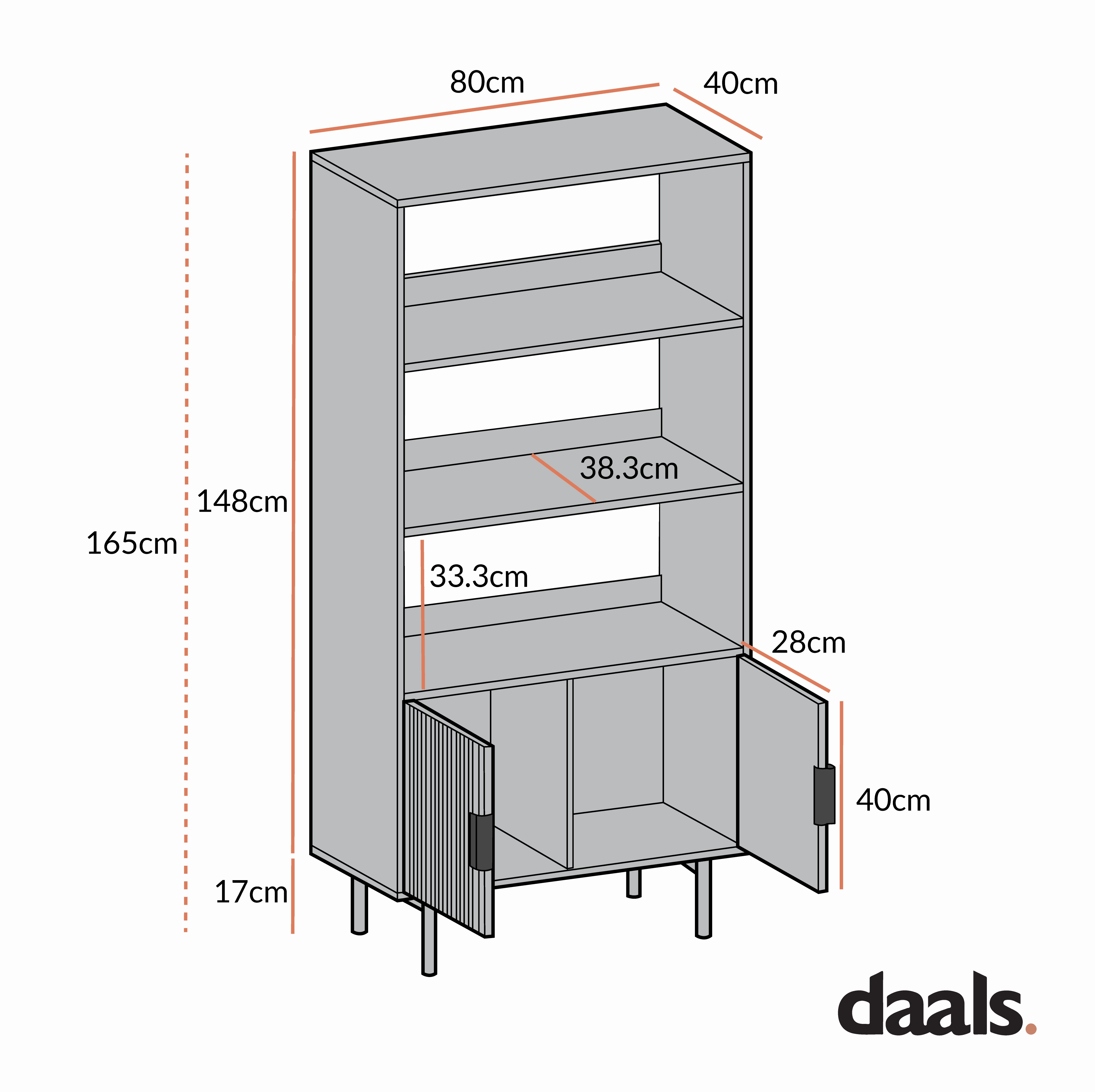 Richmond Ridged Tall Bookcase with Doors, Matte Black