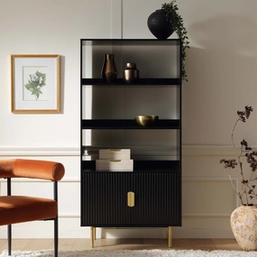 Richmond Ridged Tall Bookcase with Doors, Matte Black