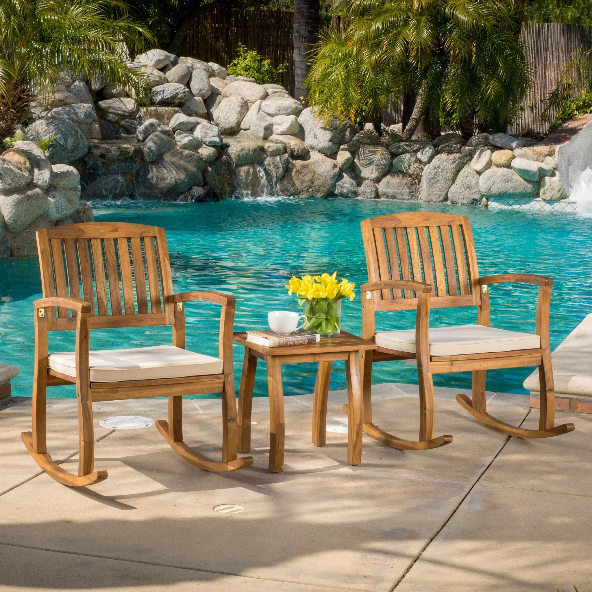 Rocking Chair w/ Cushion (Set of 2) & Accent Table - NH452792 outdoor furniture, garden bench
