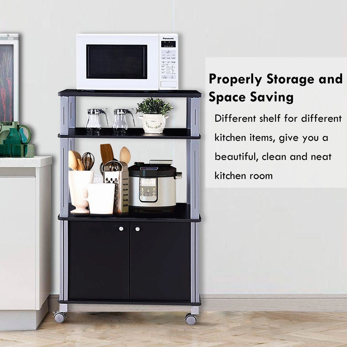 Rolling Kitchen Bakers Rack Microwave Oven Stand