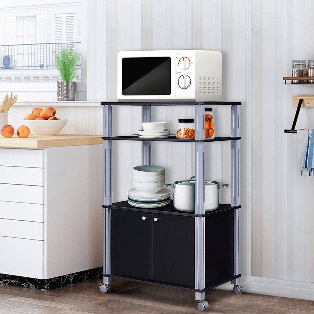 Rolling Kitchen Bakers Rack Microwave Oven Stand
