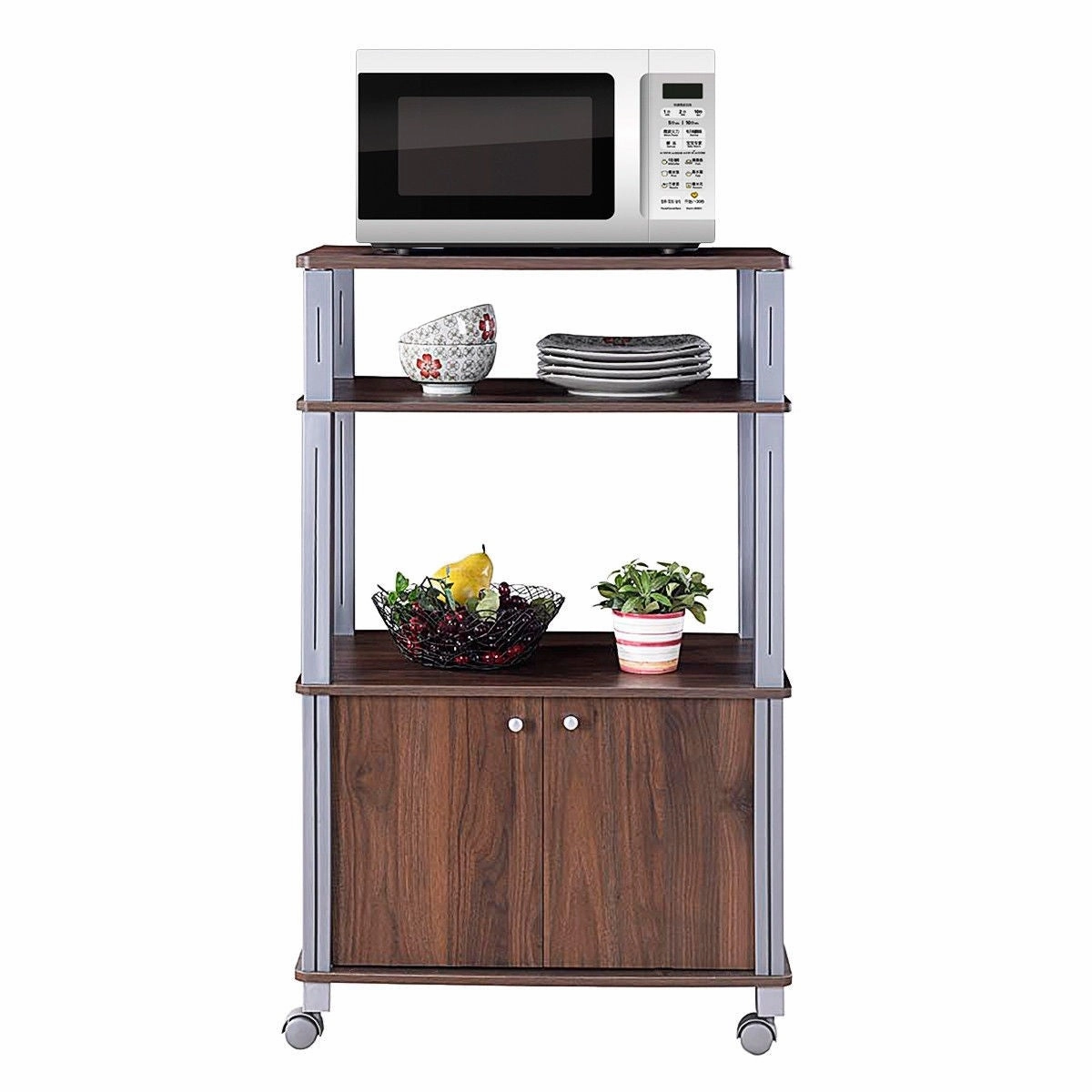 Rolling Kitchen Bakers Rack Microwave Oven Stand