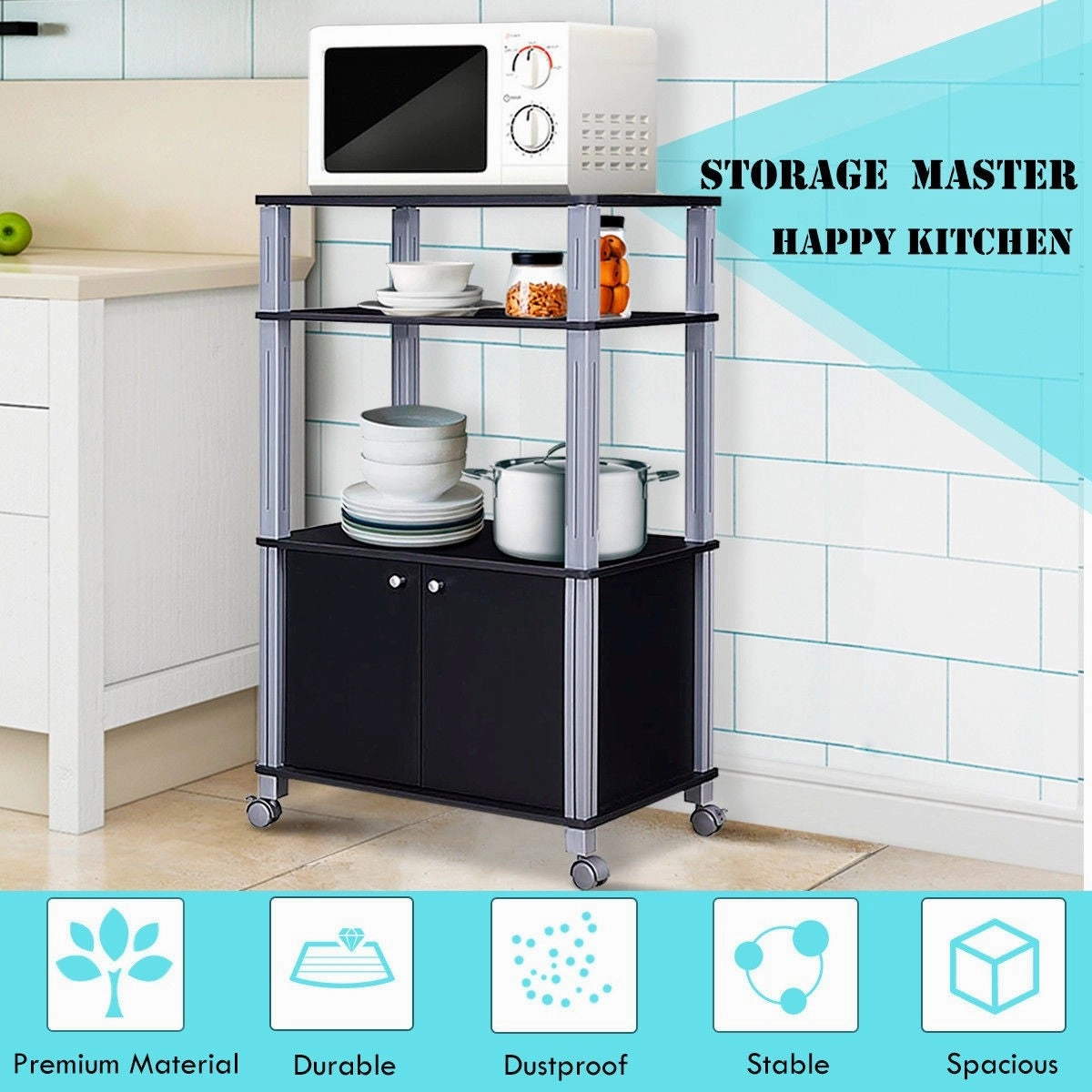 Rolling Kitchen Bakers Rack Microwave Oven Stand