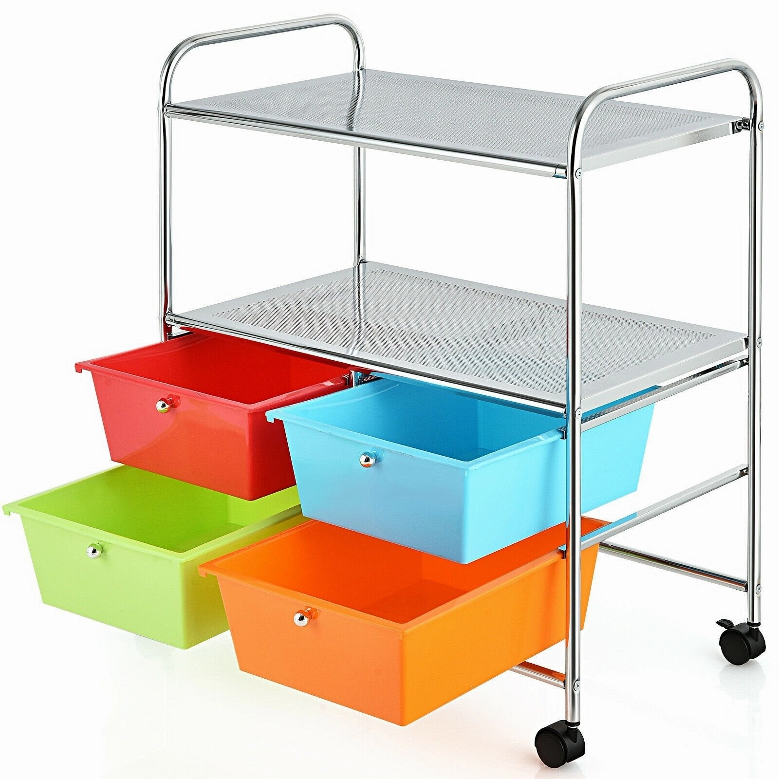 Rolling Storage Cart w/ 4 Drawers 2 Shelves Metal Rack Shelf