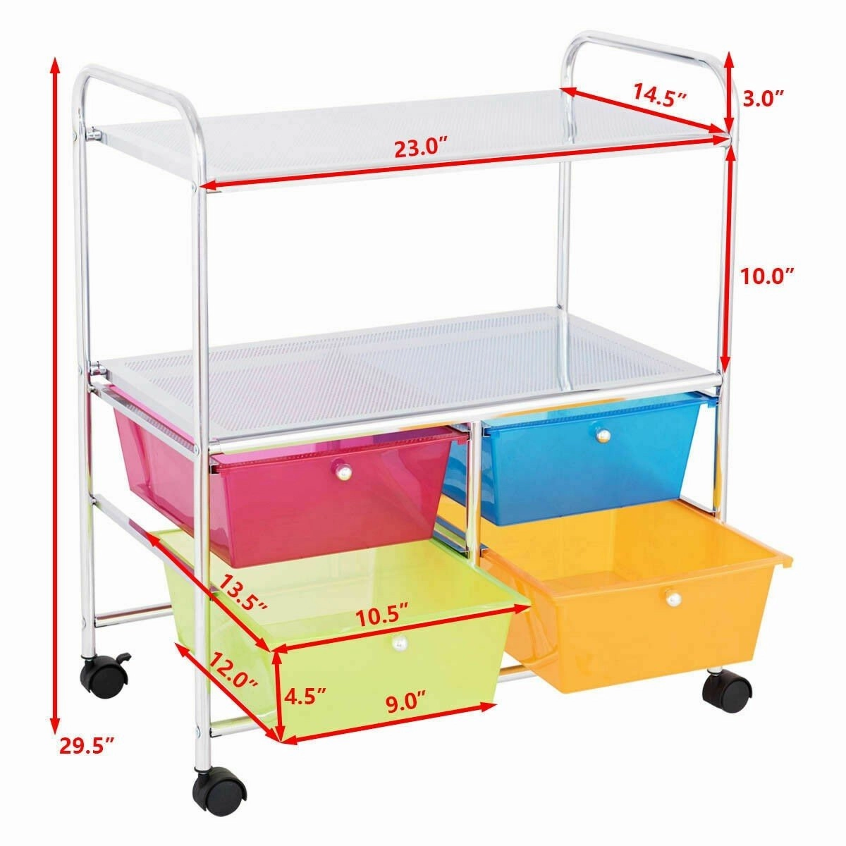 Rolling Storage Cart w/ 4 Drawers 2 Shelves Metal Rack Shelf