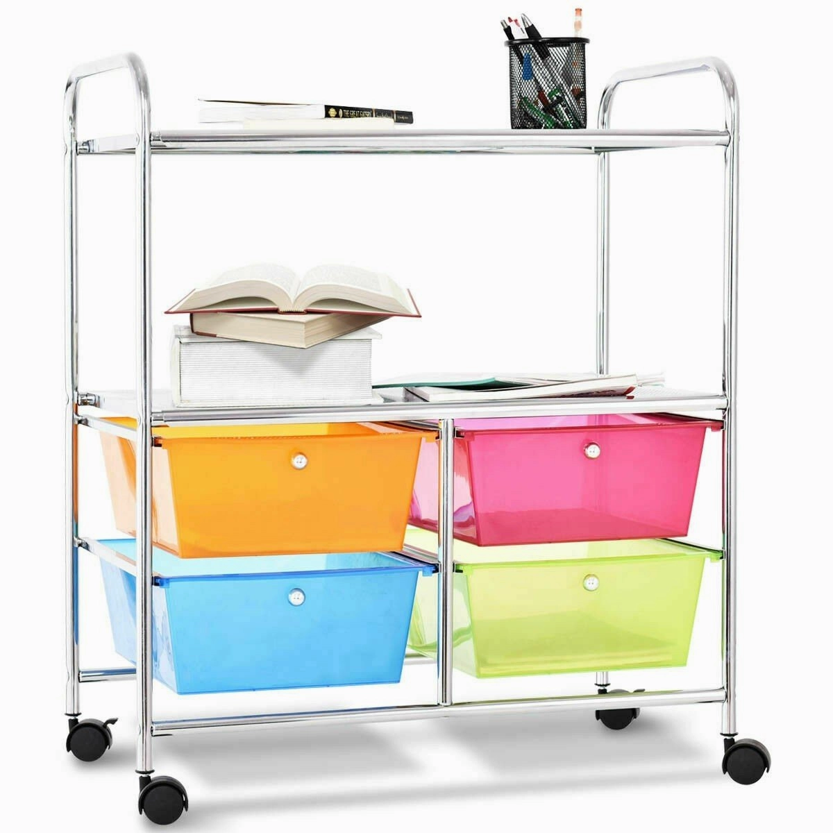 Rolling Storage Cart w/ 4 Drawers 2 Shelves Metal Rack Shelf
