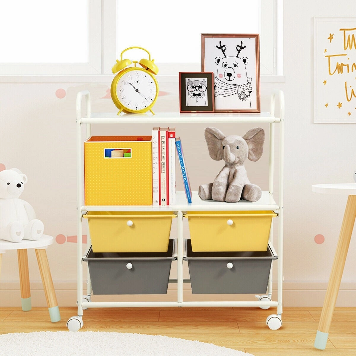 Rolling Storage Cart w/ 4 Drawers 2 Shelves Metal Rack Shelf