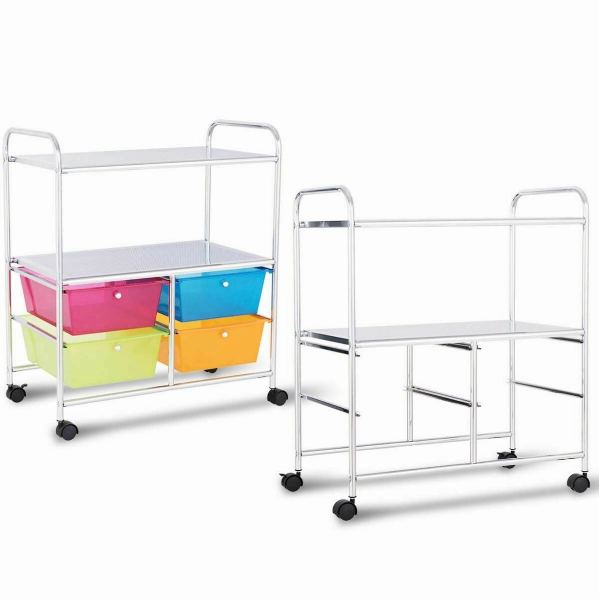 Rolling Storage Cart w/ 4 Drawers 2 Shelves Metal Rack Shelf