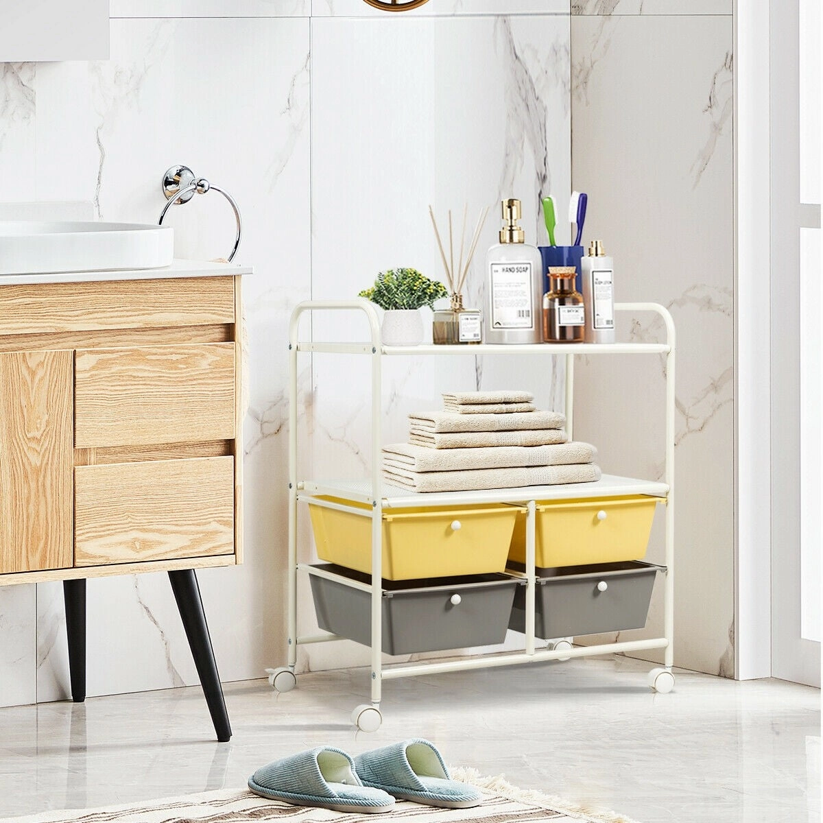Rolling Storage Cart w/ 4 Drawers 2 Shelves Metal Rack Shelf