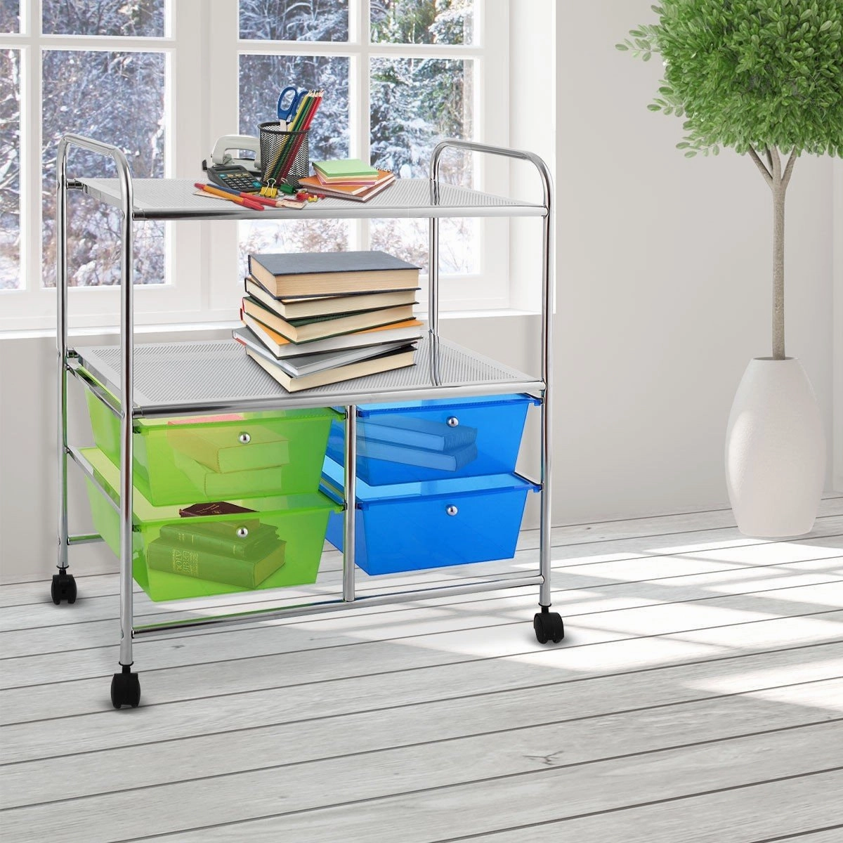 Rolling Storage Cart w/ 4 Drawers 2 Shelves Metal Rack Shelf