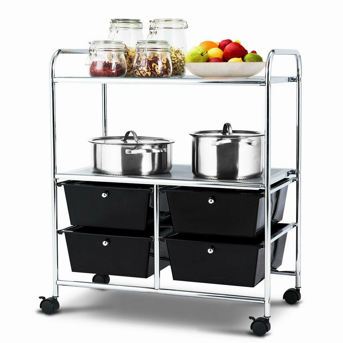 Rolling Storage Cart w/ 4 Drawers 2 Shelves Metal Rack Shelf