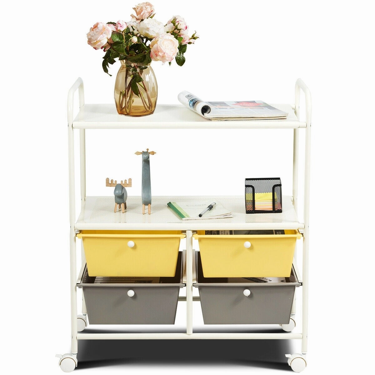 Rolling Storage Cart w/ 4 Drawers 2 Shelves Metal Rack Shelf