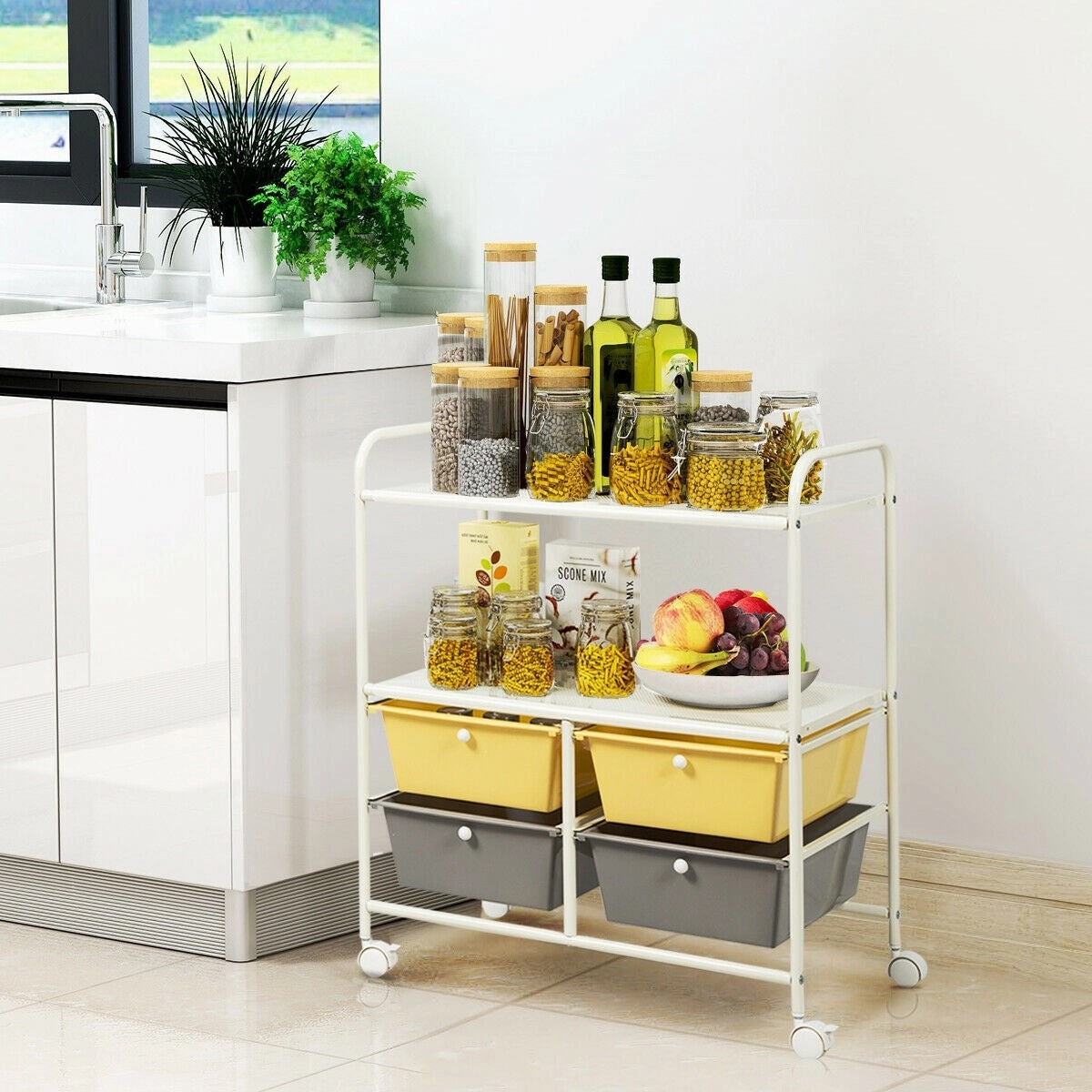 Rolling Storage Cart w/ 4 Drawers 2 Shelves Metal Rack Shelf