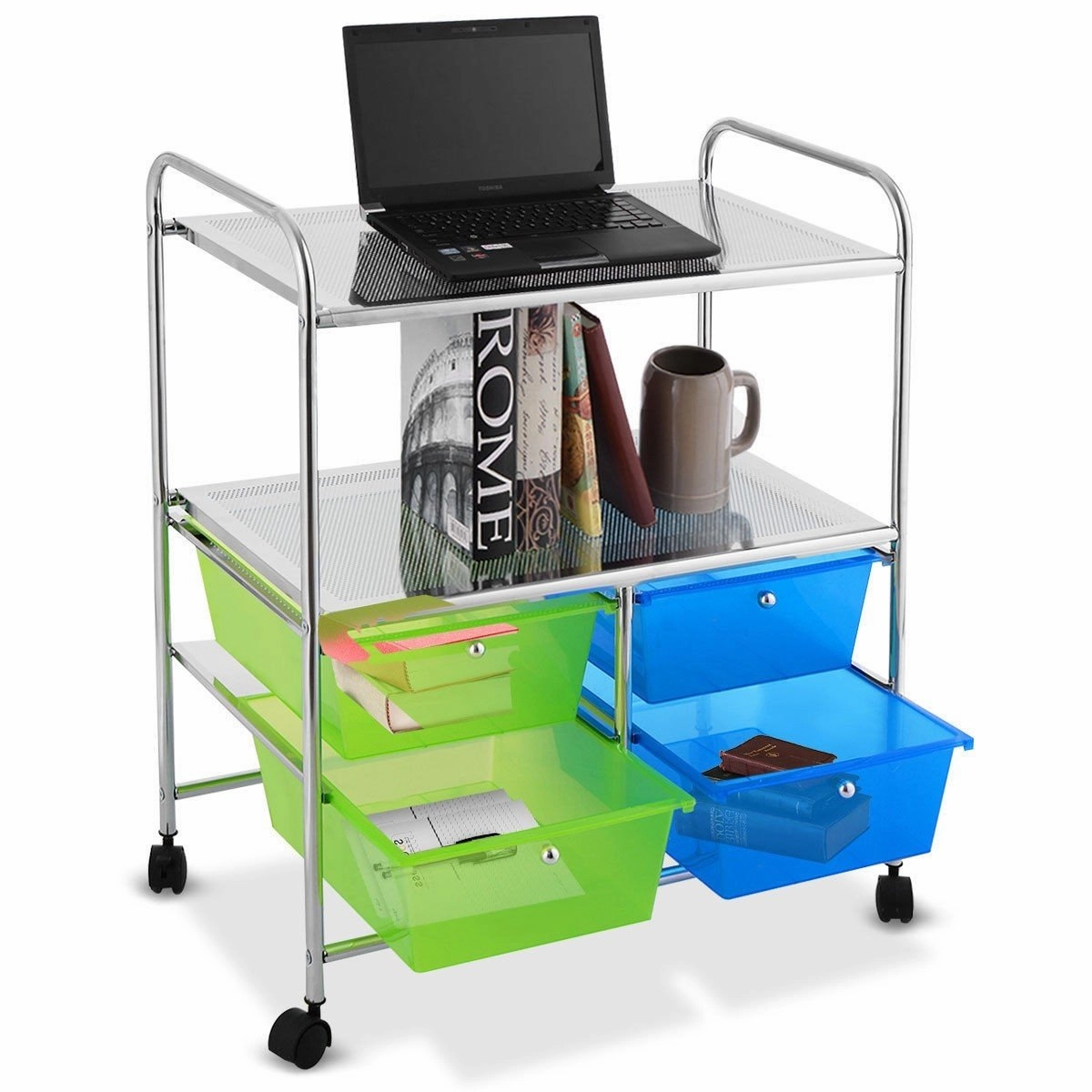 Rolling Storage Cart w/ 4 Drawers 2 Shelves Metal Rack Shelf
