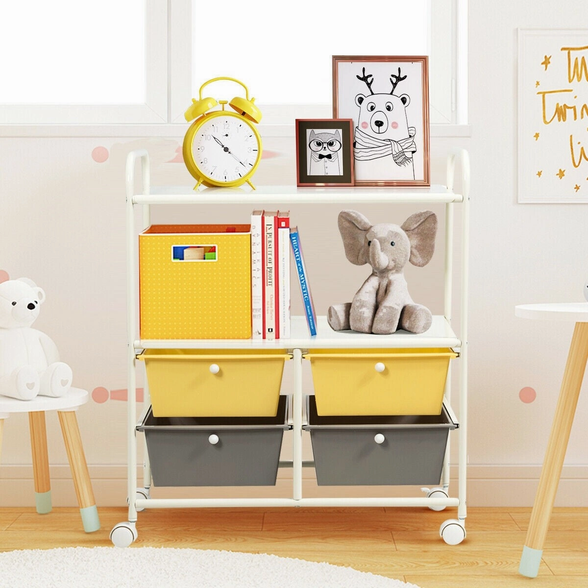 Rolling Storage Cart w/ 4 Drawers 2 Shelves Metal Rack Shelf