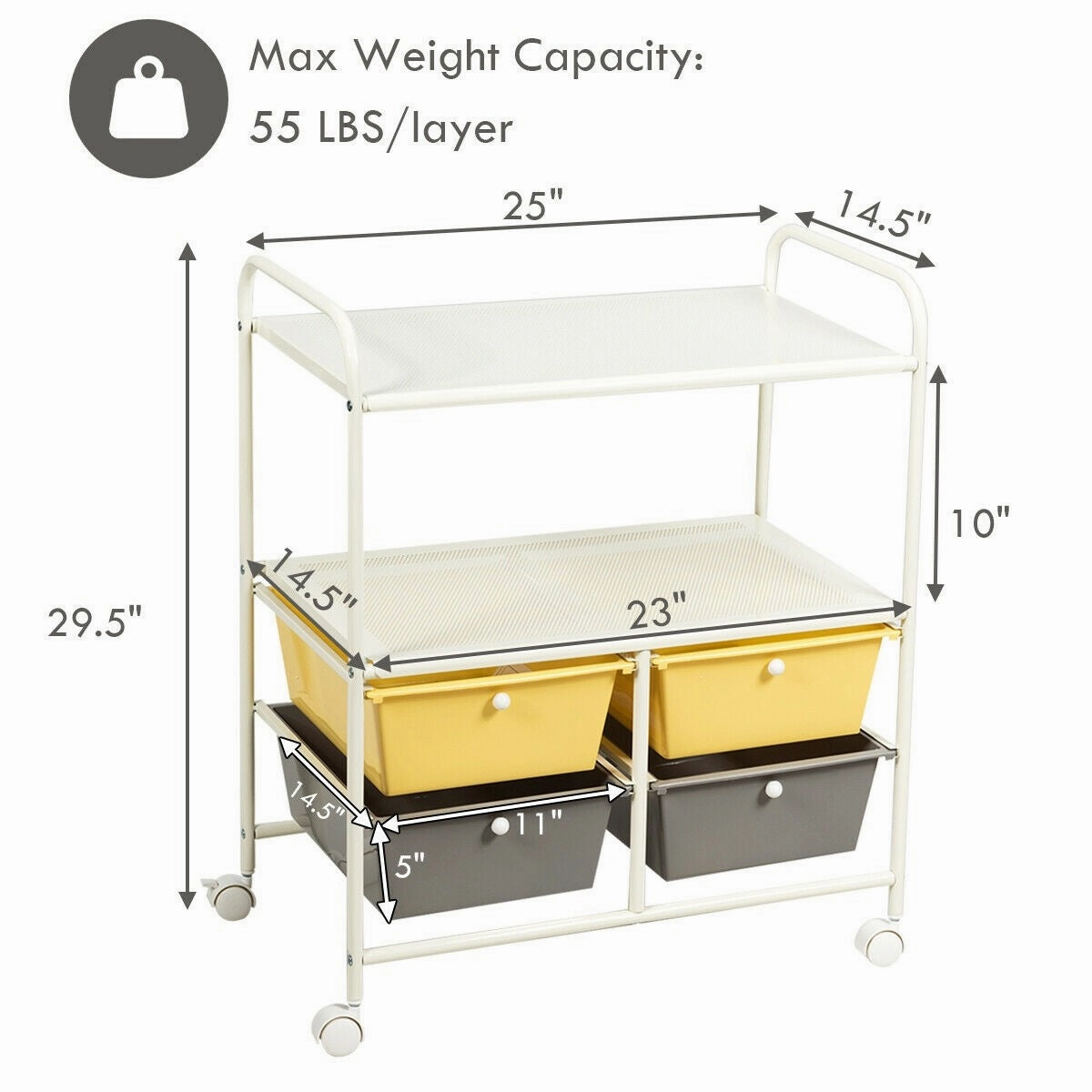 Rolling Storage Cart w/ 4 Drawers 2 Shelves Metal Rack Shelf