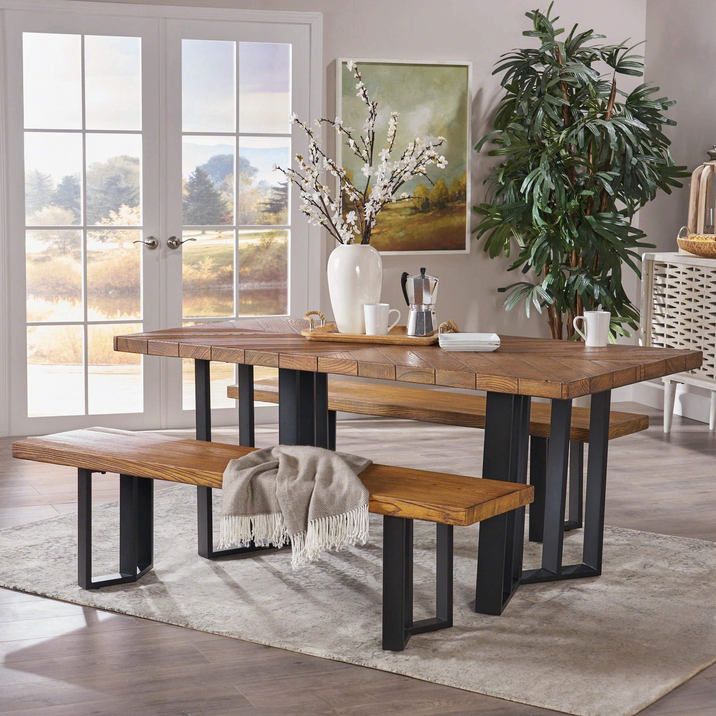 Rosa Farmhouse 4 Seater Benches & Table Picnic Dining Set - NH321403 kitchen accessories, table linens