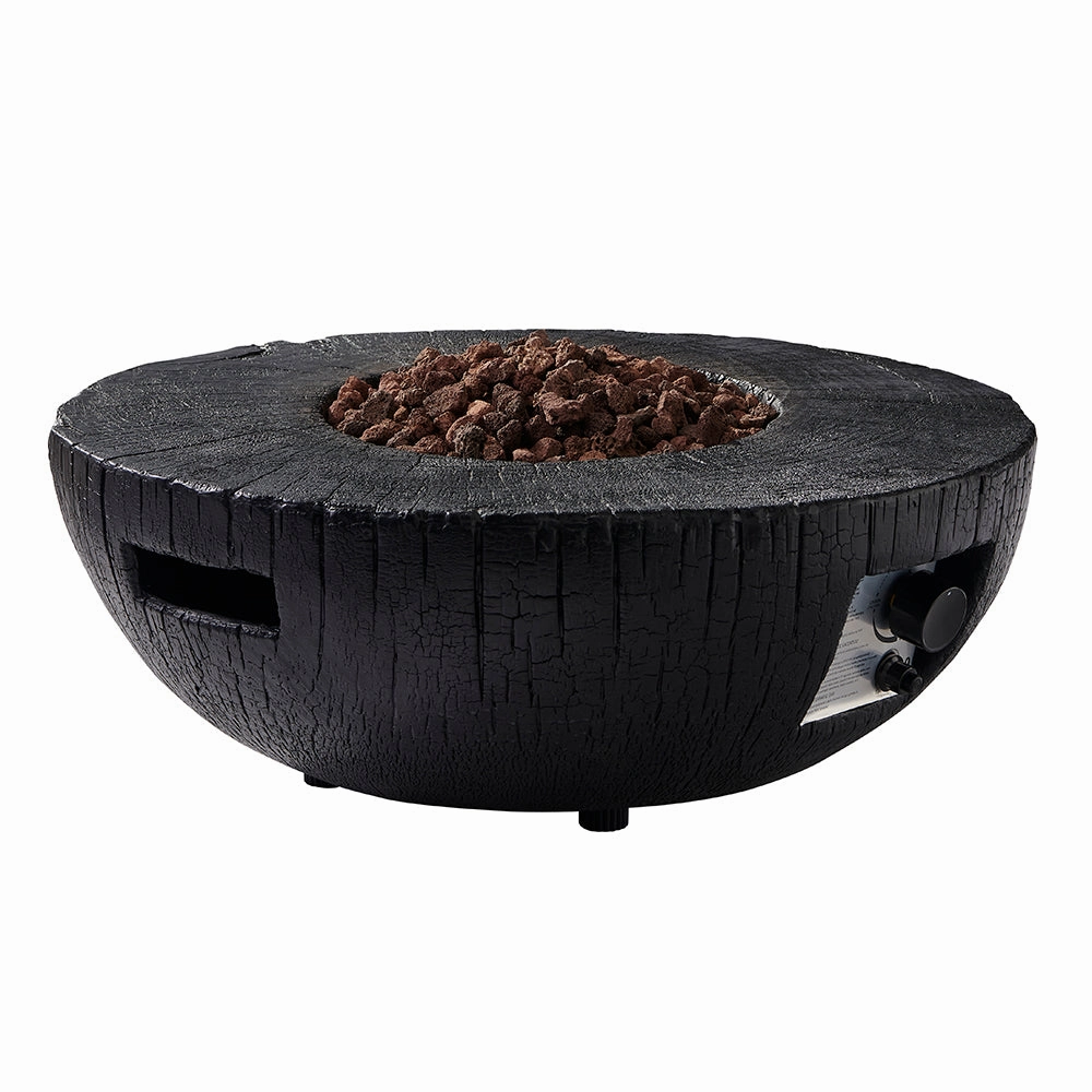 Round Outdoor Charred Wood Effect Concrete Gas Fire Bowl