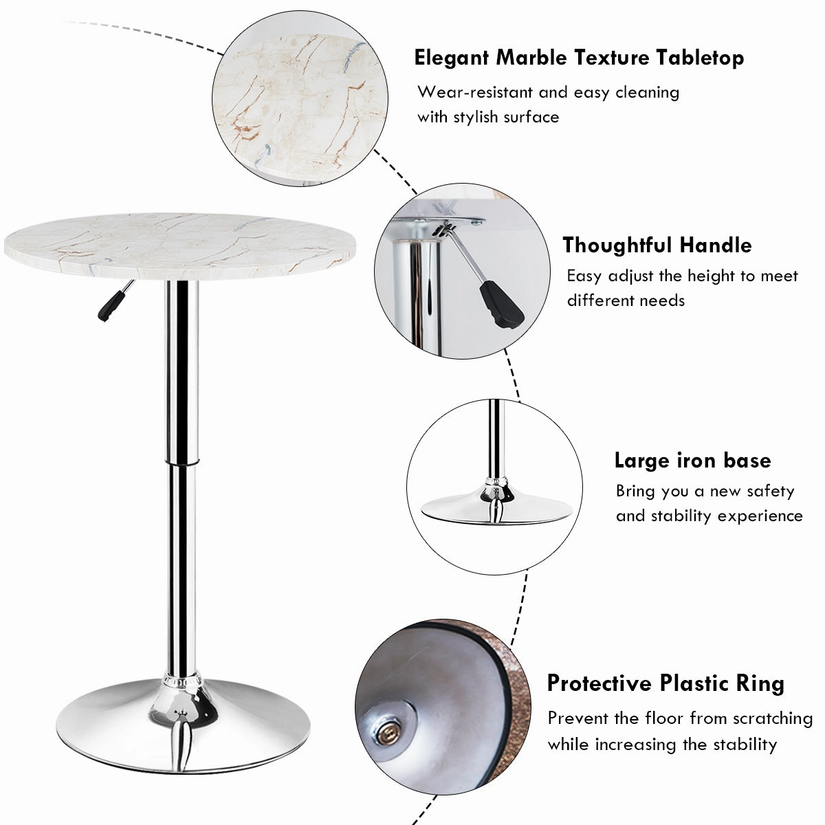 Round Pub Table Height Adjustable, 360 Swivel Cocktail Pub Table