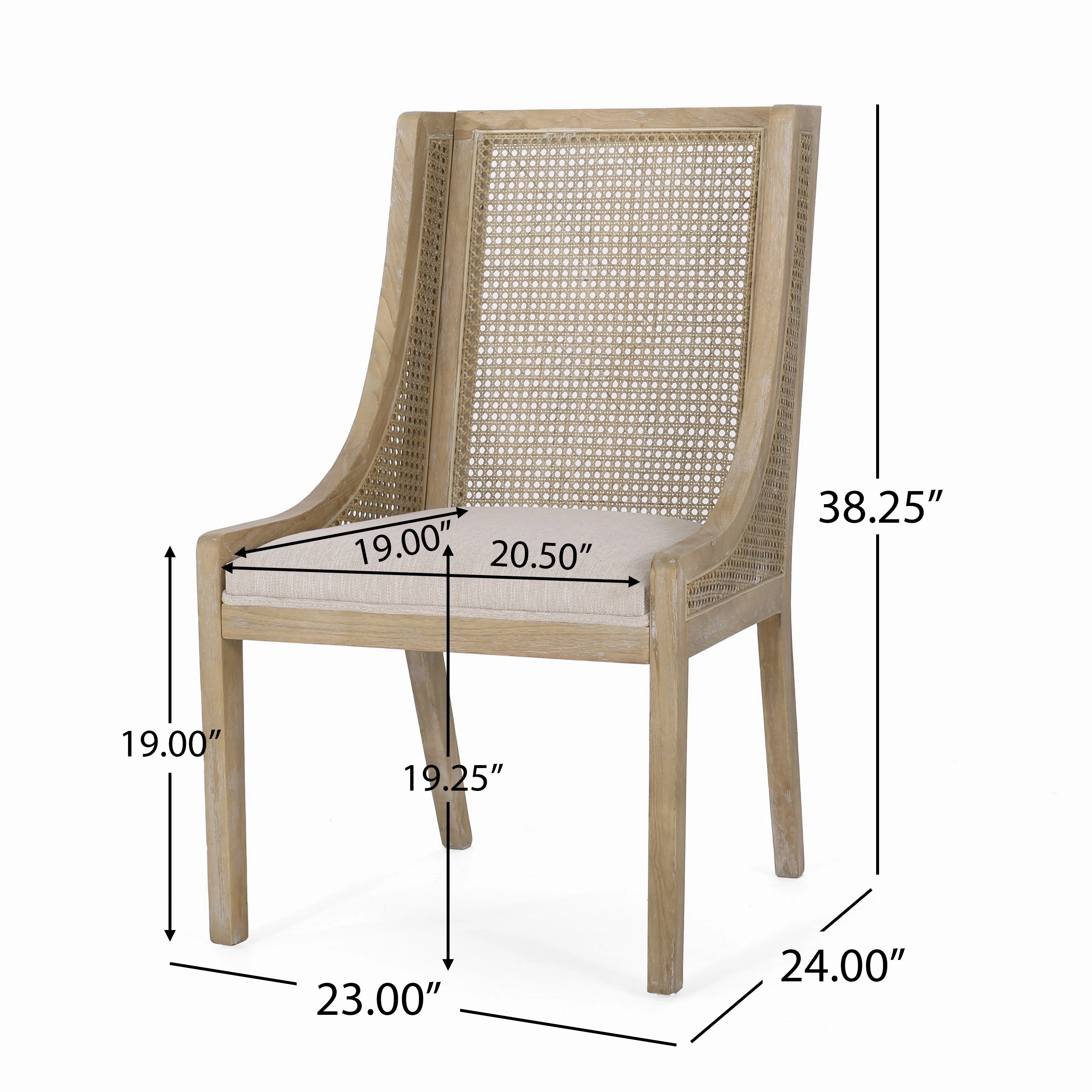 Rustic Cane and Wood Upholstered Dining Chairs, Set of 2