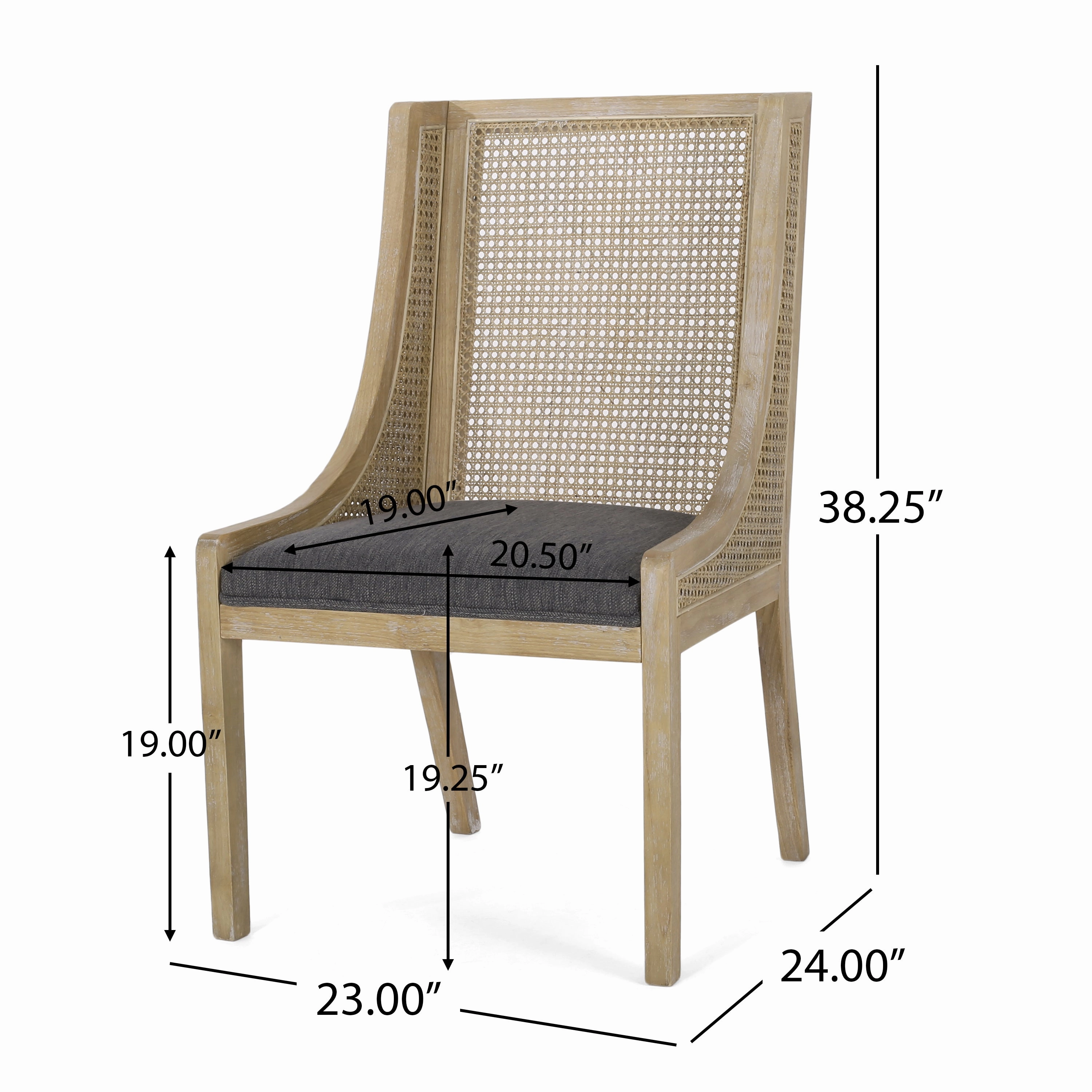 Rustic Cane and Wood Upholstered Dining Chairs, Set of 2