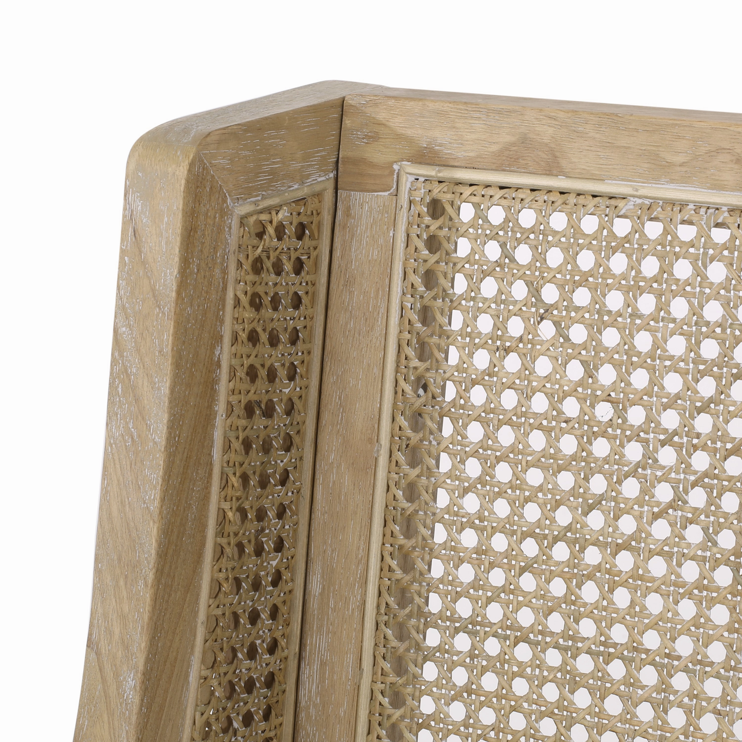 Rustic Cane and Wood Upholstered Dining Chairs, Set of 2