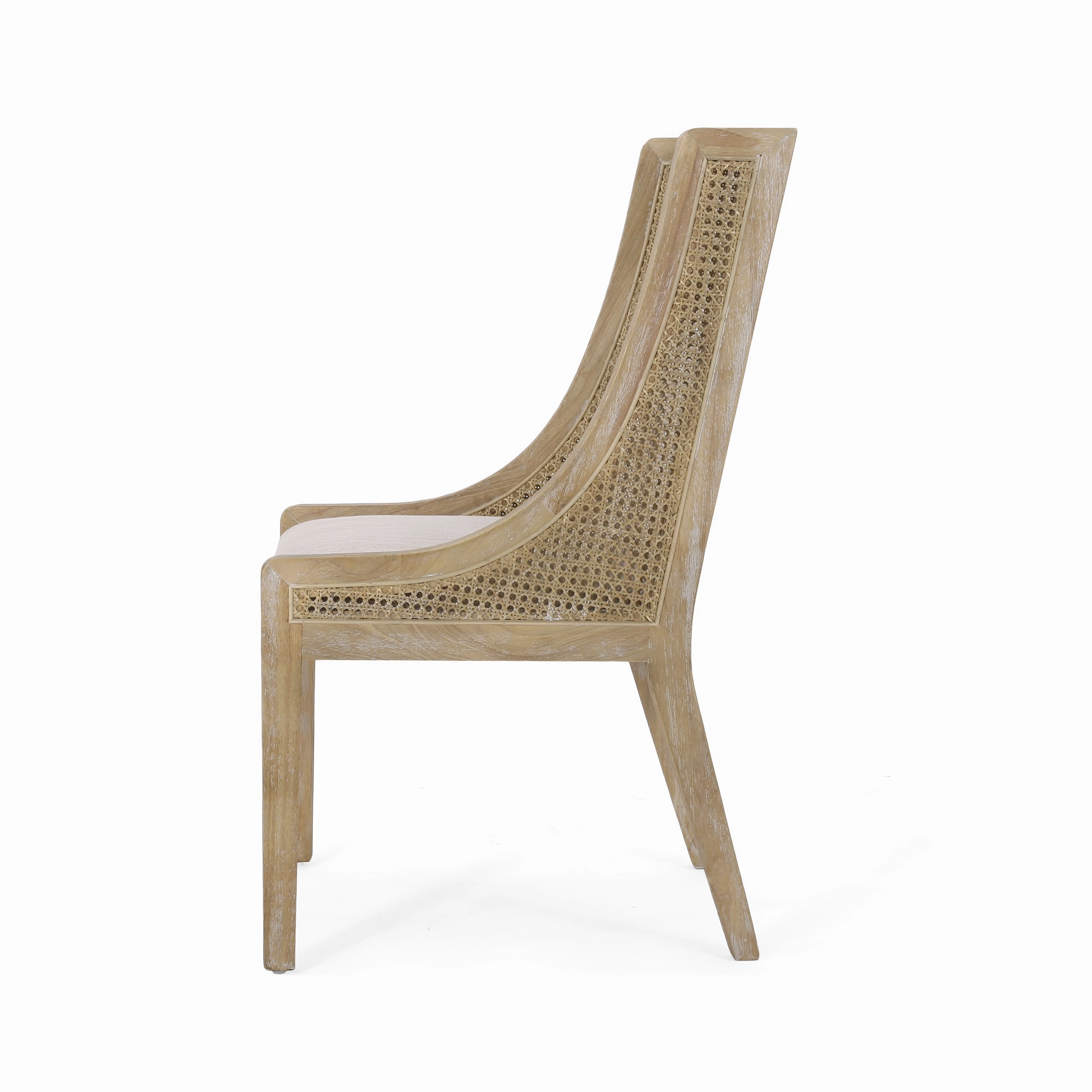 Rustic Cane and Wood Upholstered Dining Chairs, Set of 2