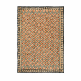 Safi Kilim Traditional Handwoven Jute & Cotton Deep Orange and Blue Rug
