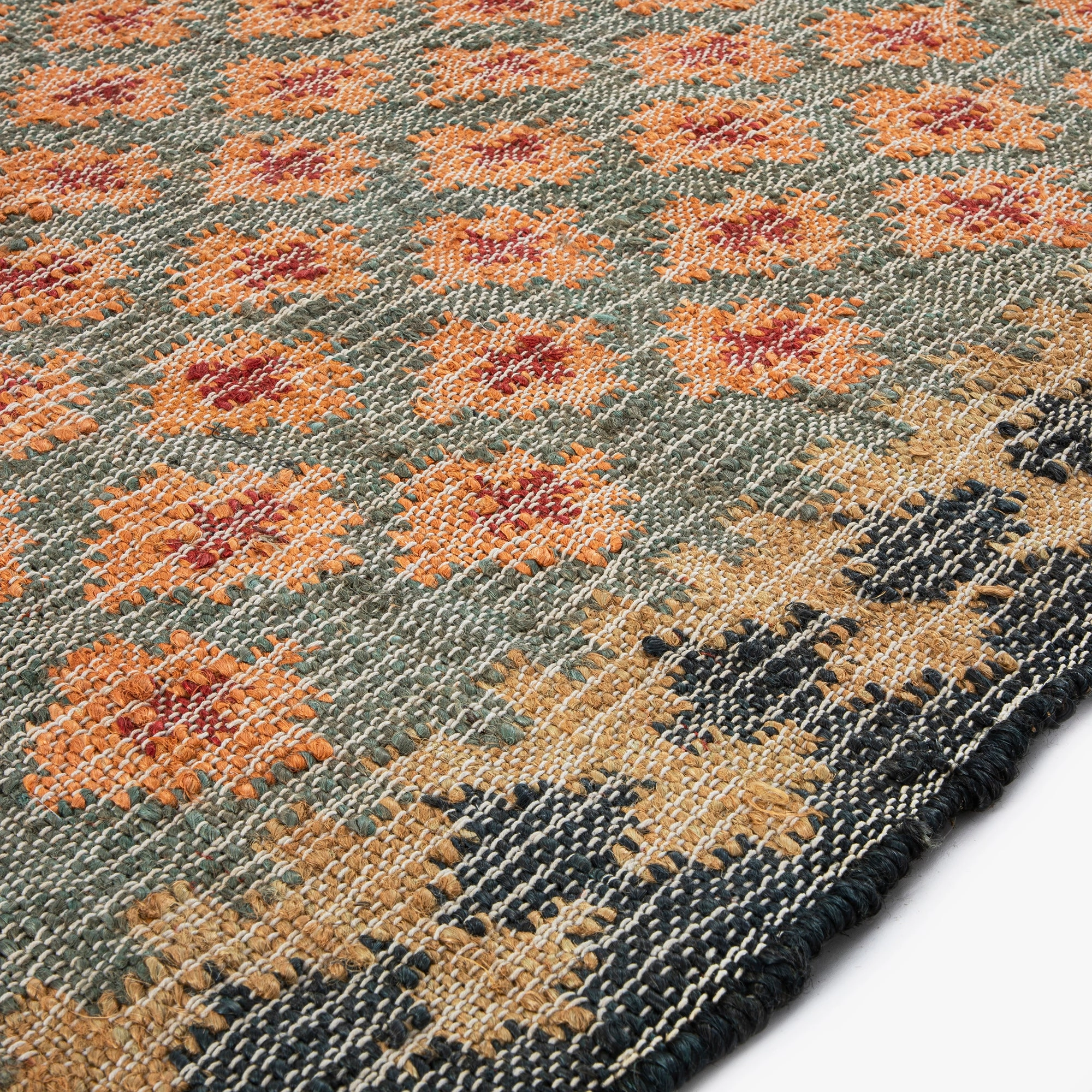 Safi Kilim Traditional Handwoven Jute & Cotton Deep Orange and Blue Rug