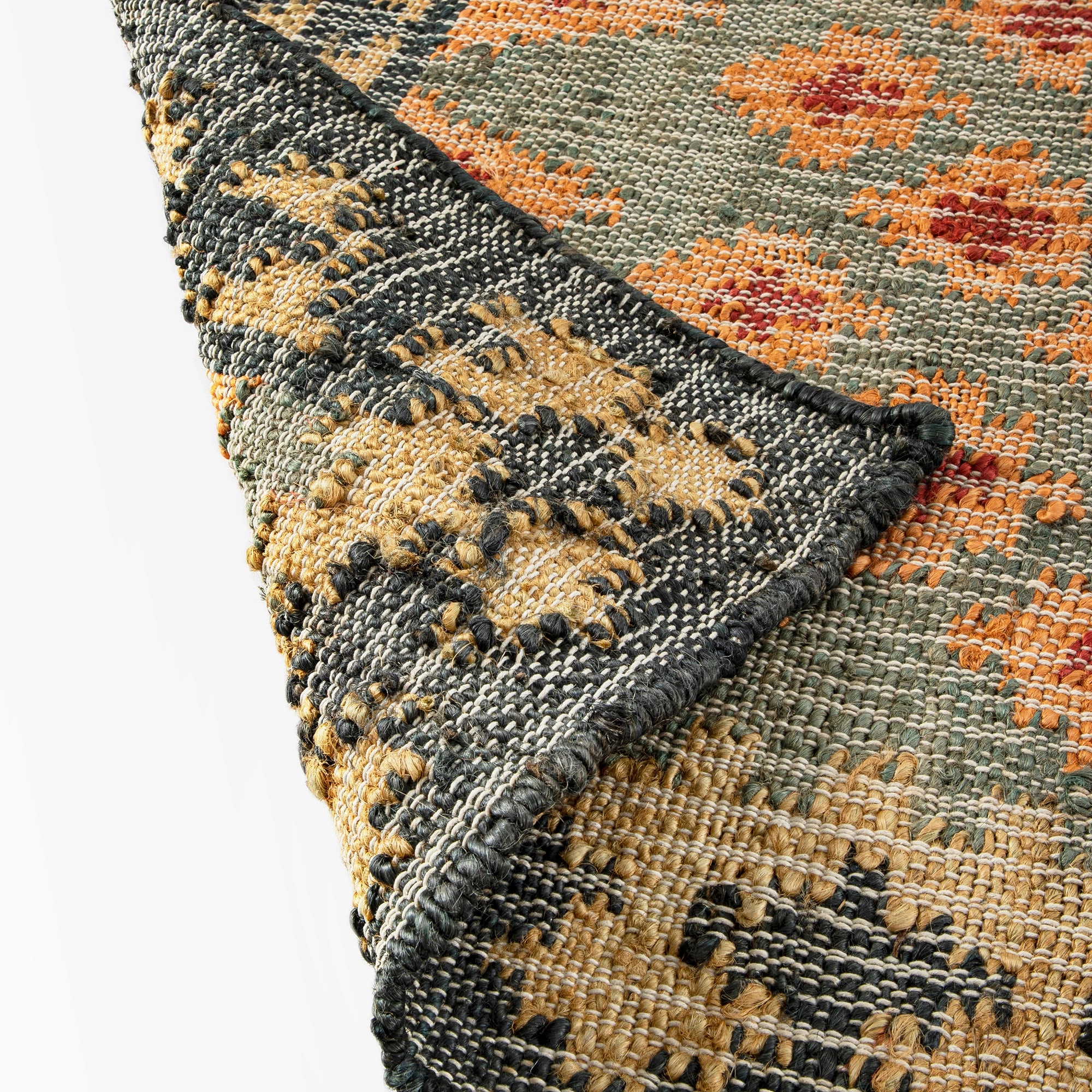 Safi Kilim Traditional Handwoven Jute & Cotton Deep Orange and Blue Rug