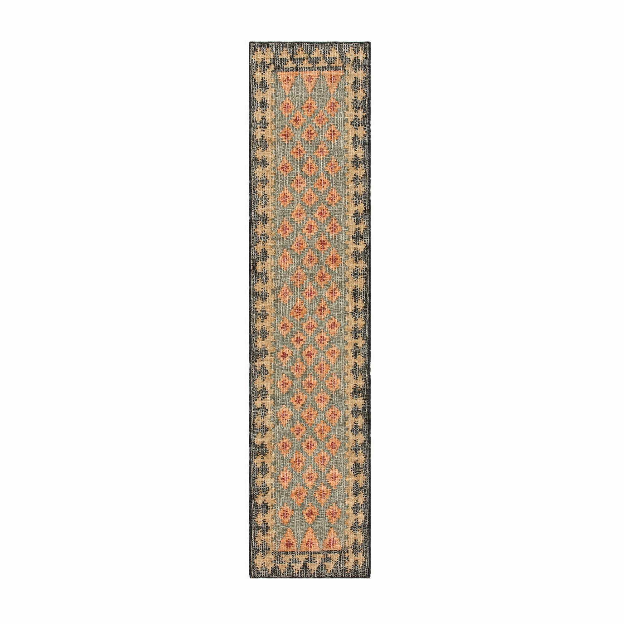 Safi Kilim Traditional Handwoven Jute & Cotton Deep Orange and Blue Runner