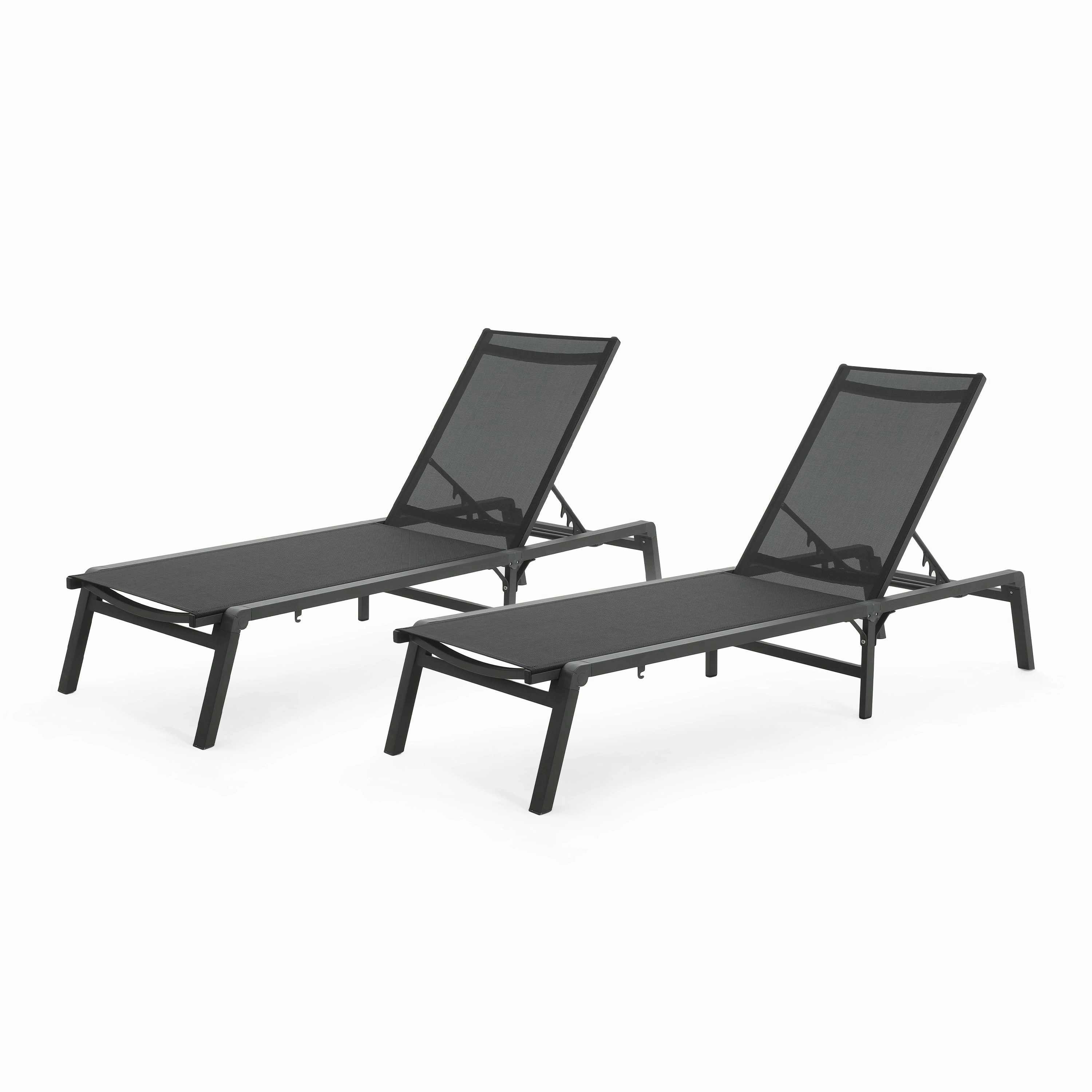 Salalh Outdoor Aluminum Folding Chaise Lounge, Set of 2