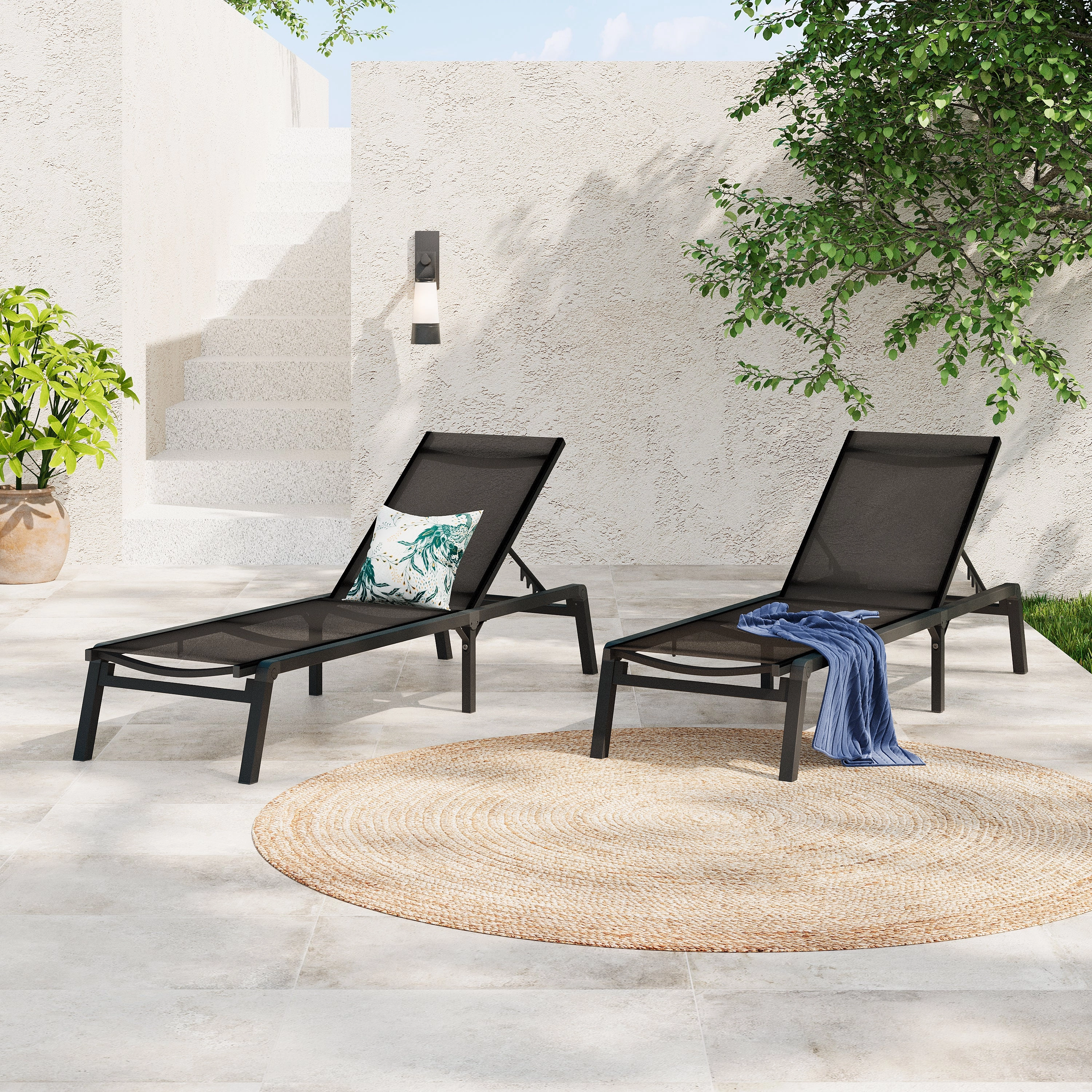 Salalh Outdoor Aluminum Folding Chaise Lounge, Set of 2 outdoor furniture, garden bench