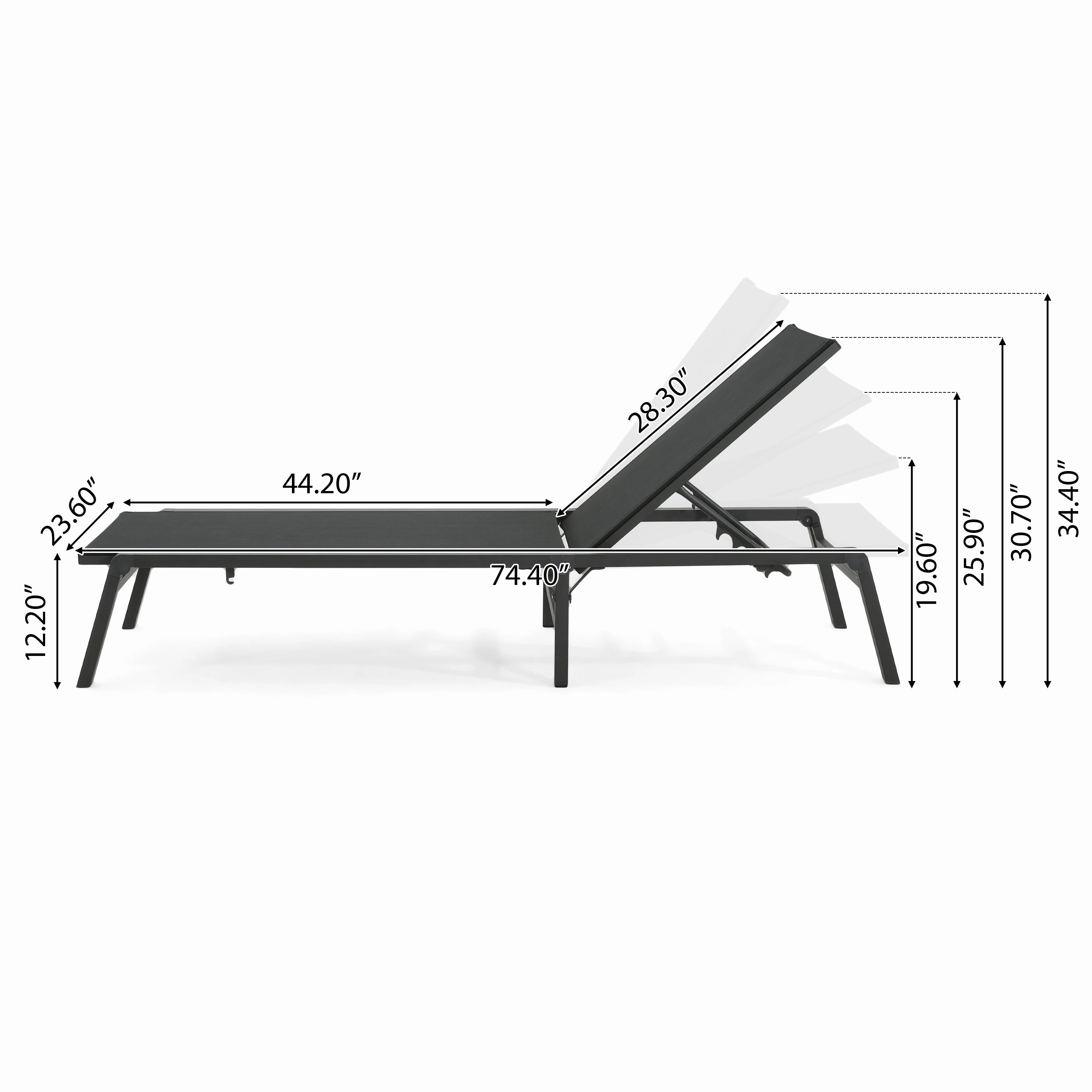 Salalh Outdoor Aluminum Folding Chaise Lounge, Set of 2